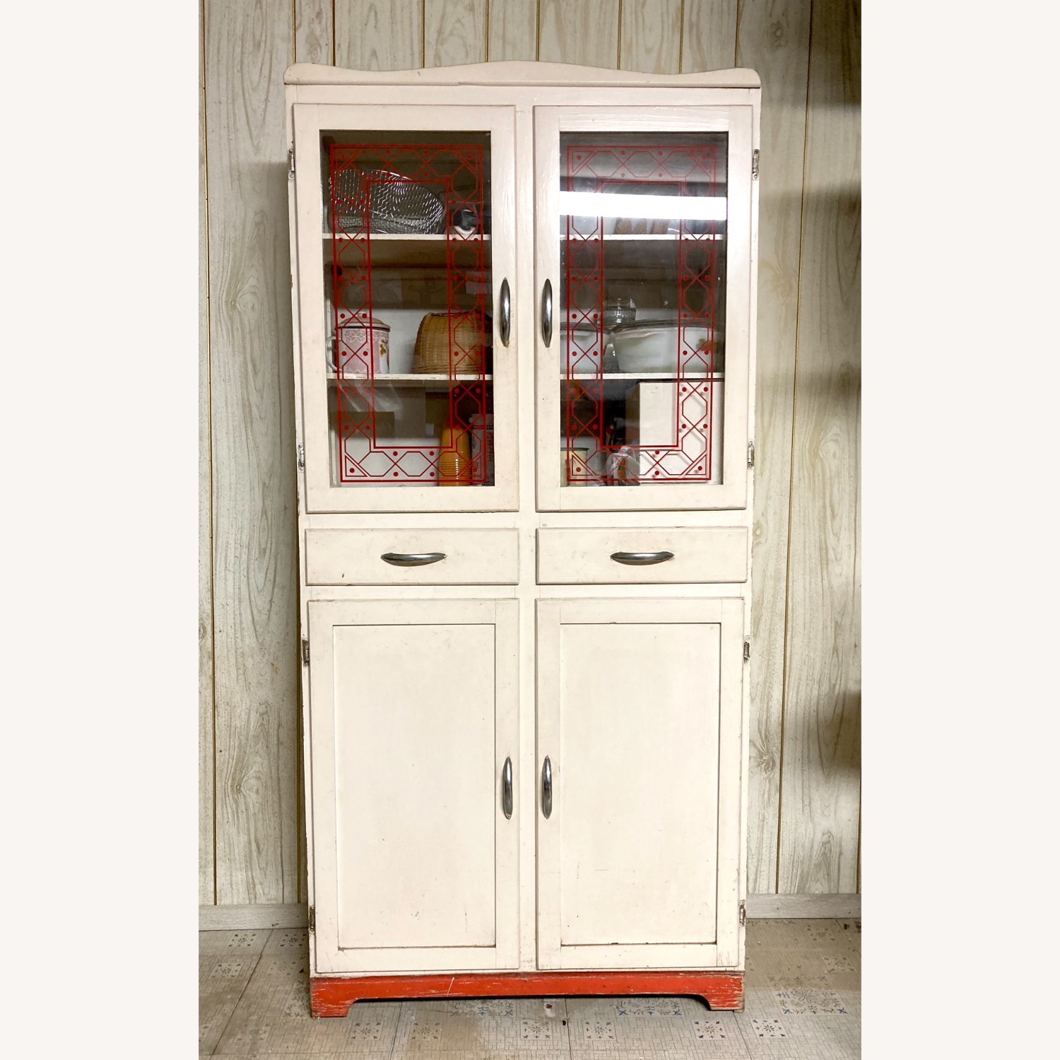 Retro Storage Cabinet with Glass Pane Doors - image-1