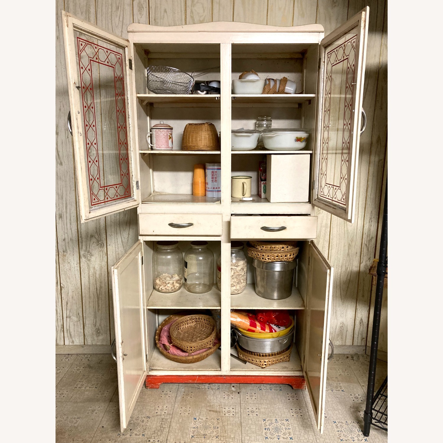 Retro Storage Cabinet with Glass Pane Doors - image-4