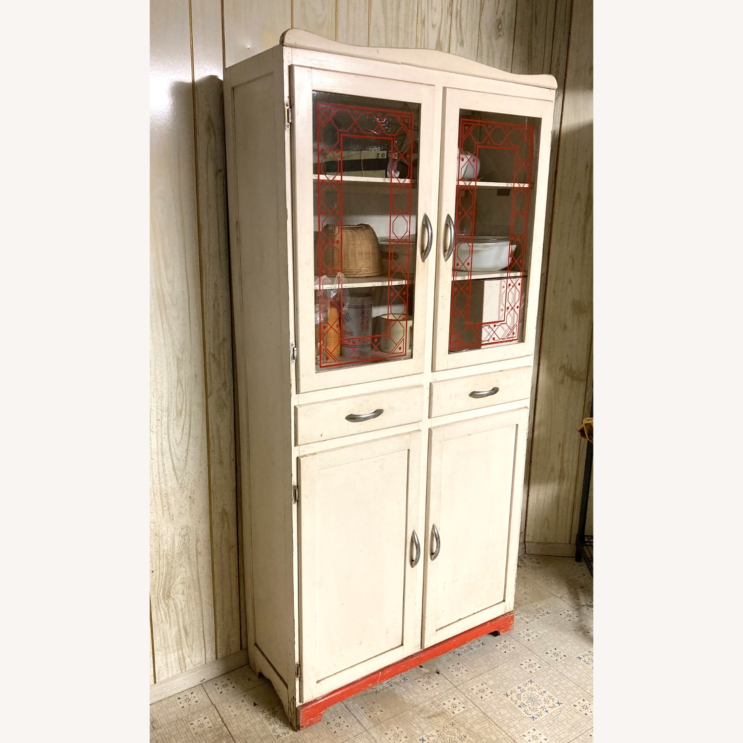 Retro Storage Cabinet with Glass Pane Doors - image-6