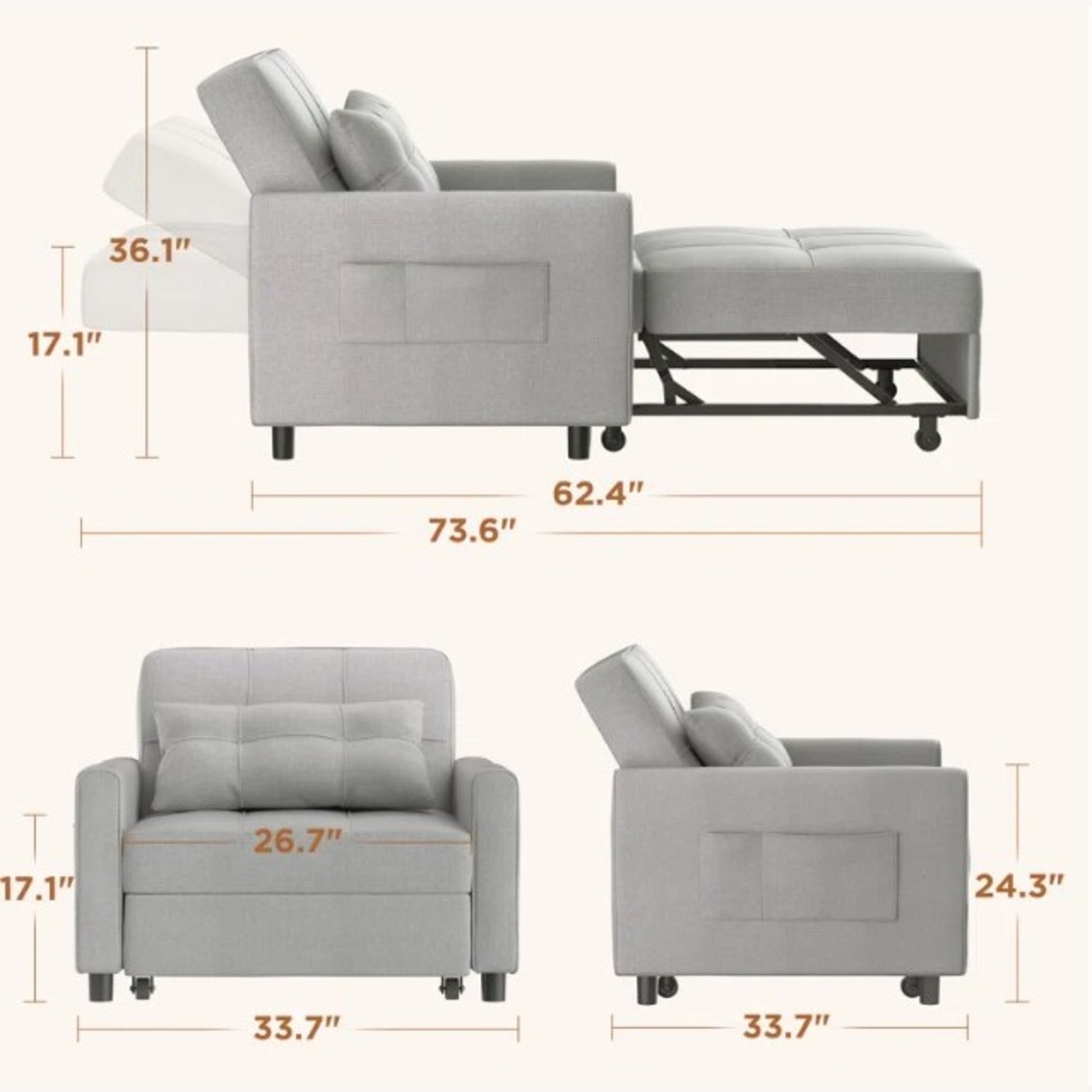 Wayfair Latitude Run 3-in-1 Adjustable Upholstered Sleeper Sofa Bed - image-3