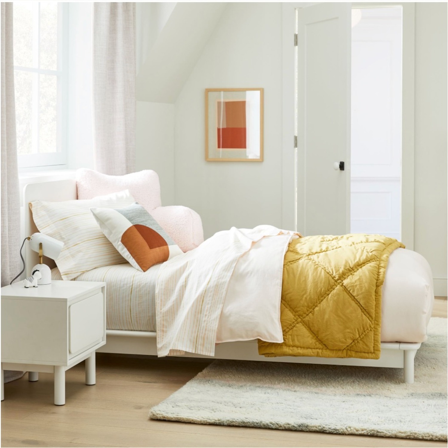 West Elm Tilden MCM White Bed Frame with Headboard - image-1