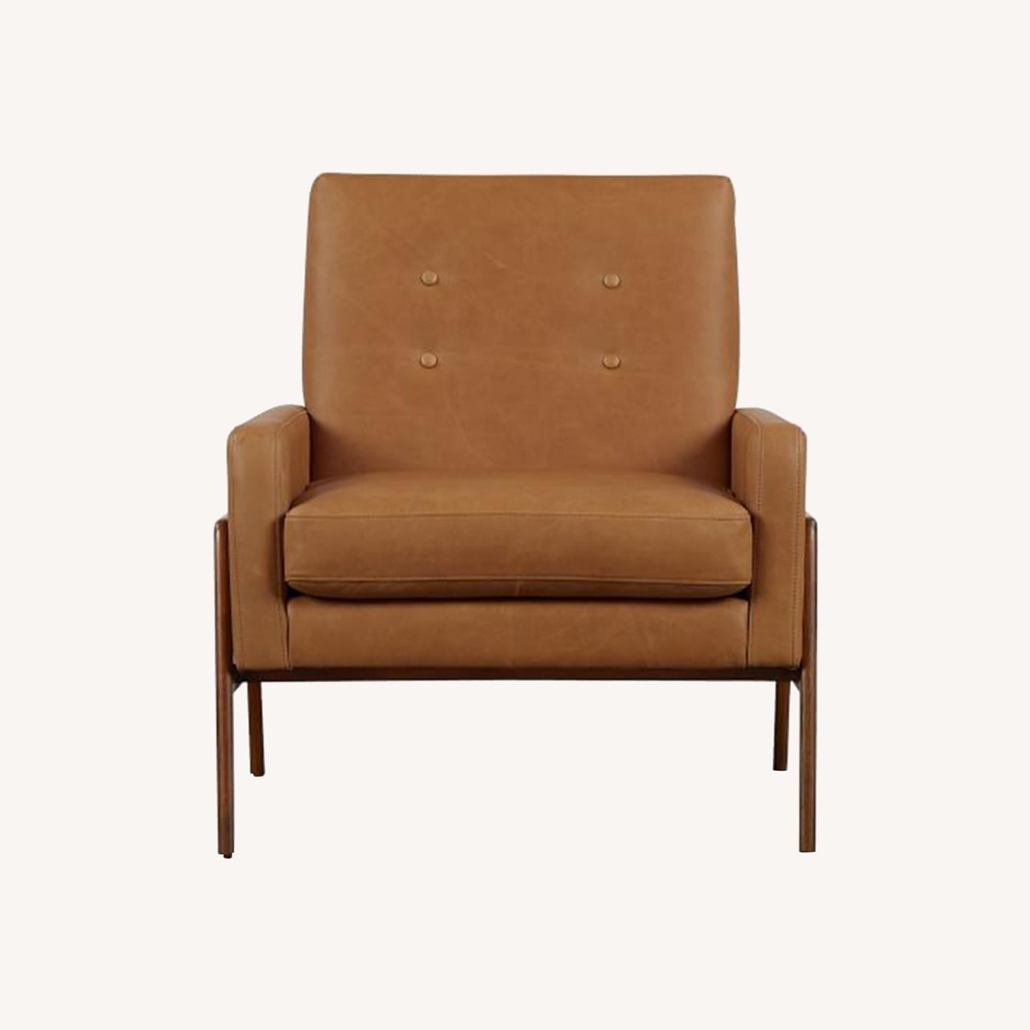 West Elm Tan Leather Mid Century Armchair - image-0