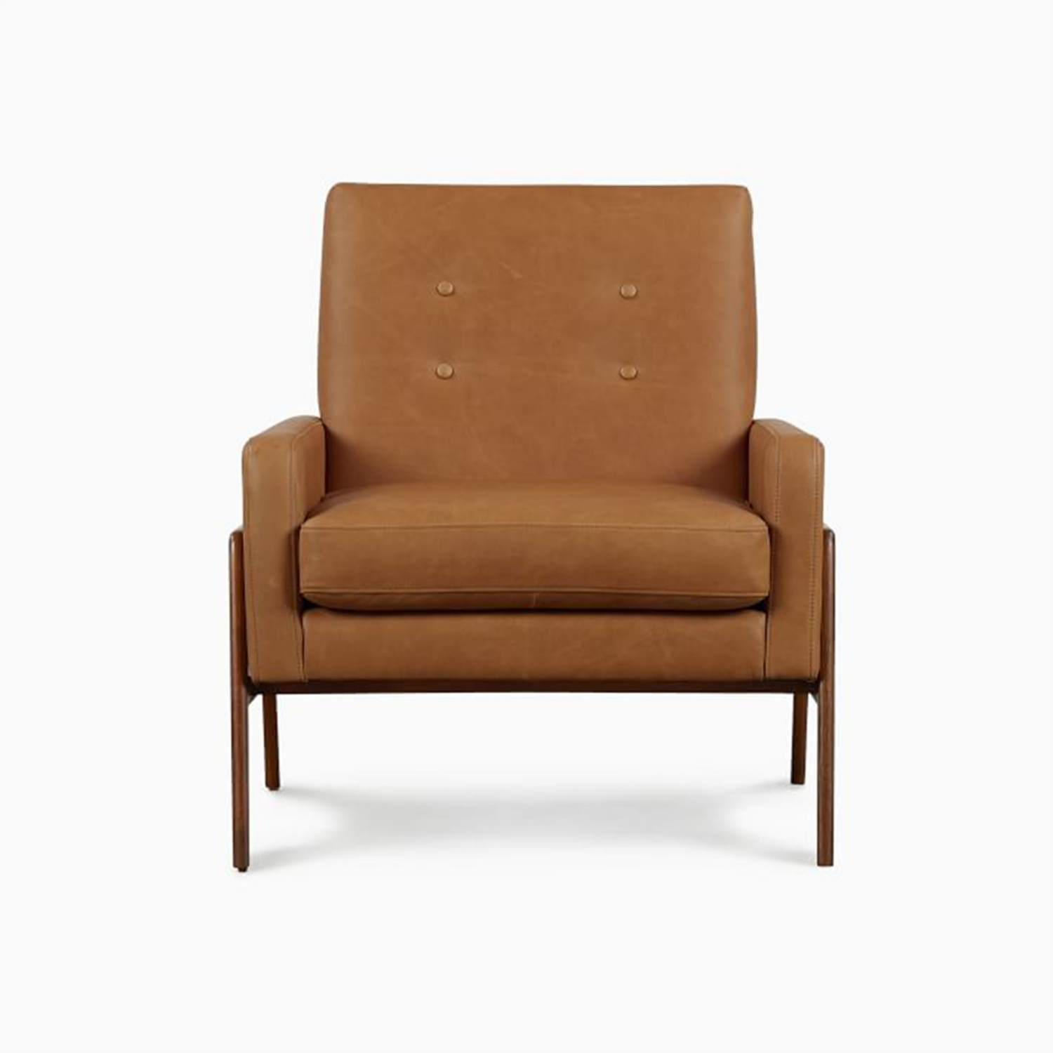 West Elm Tan Leather Mid Century Armchair - image-4
