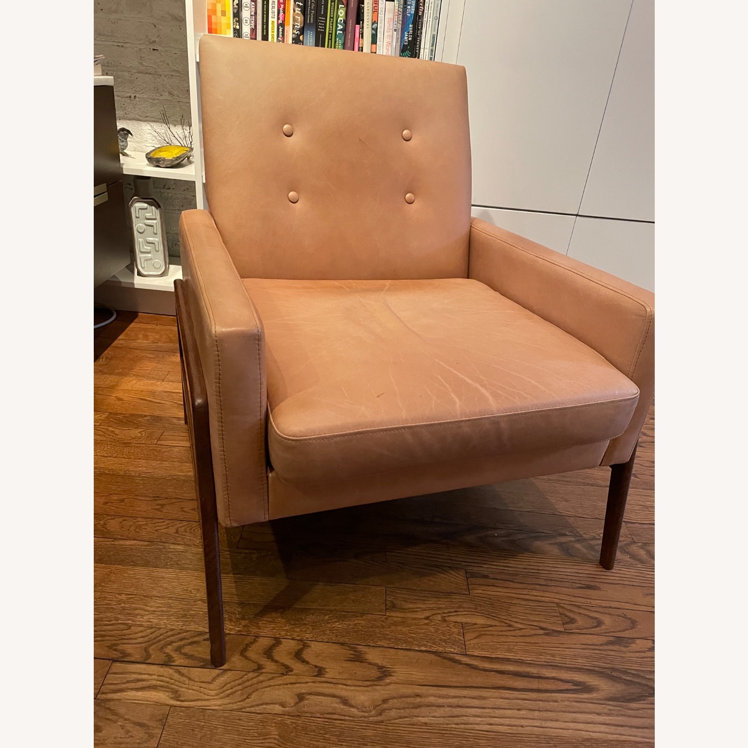 West Elm Tan Leather Mid Century Armchair - image-1