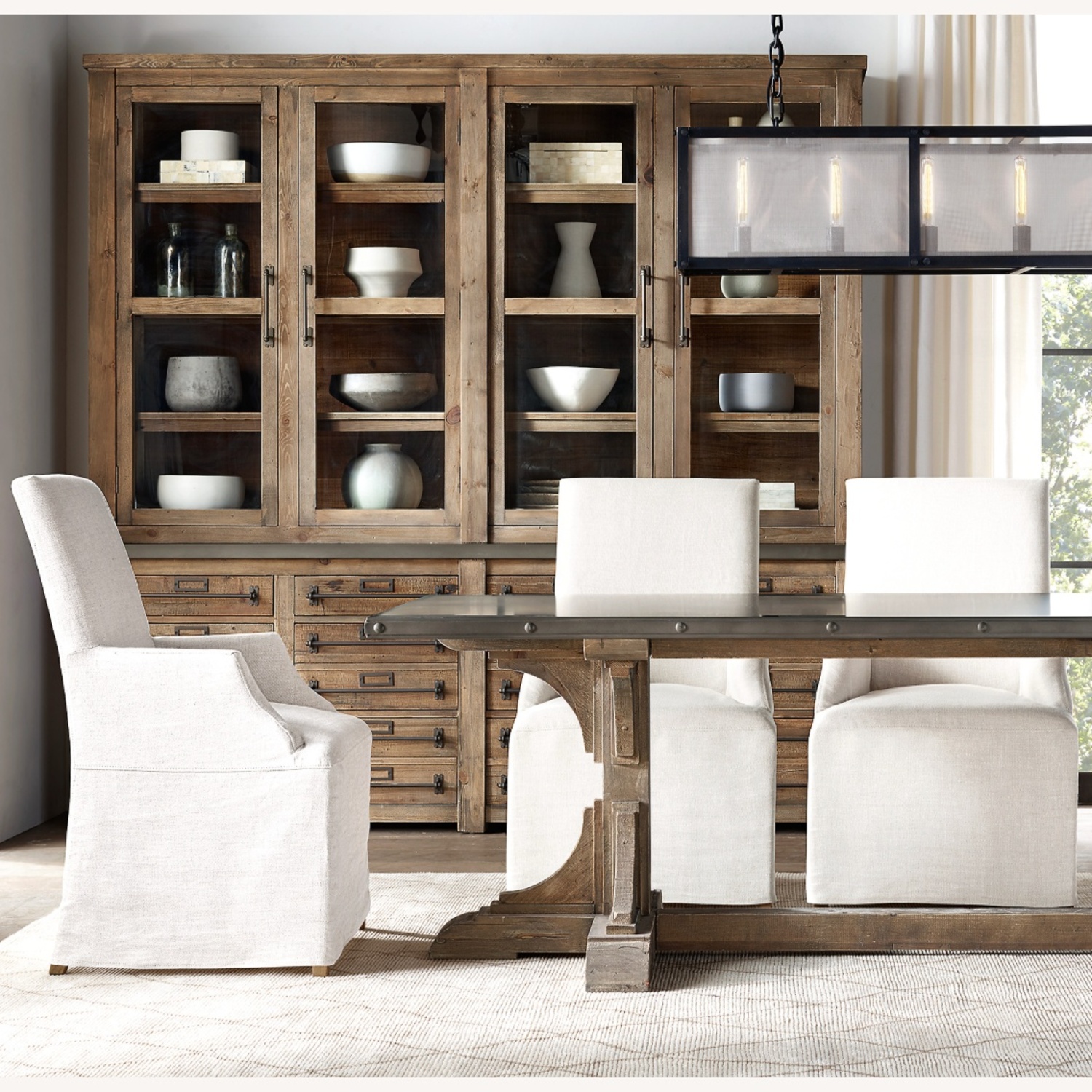 Restoration Hardware 20th C. Reclaimed Pine & Zinc Trestle Dining Table - image-2