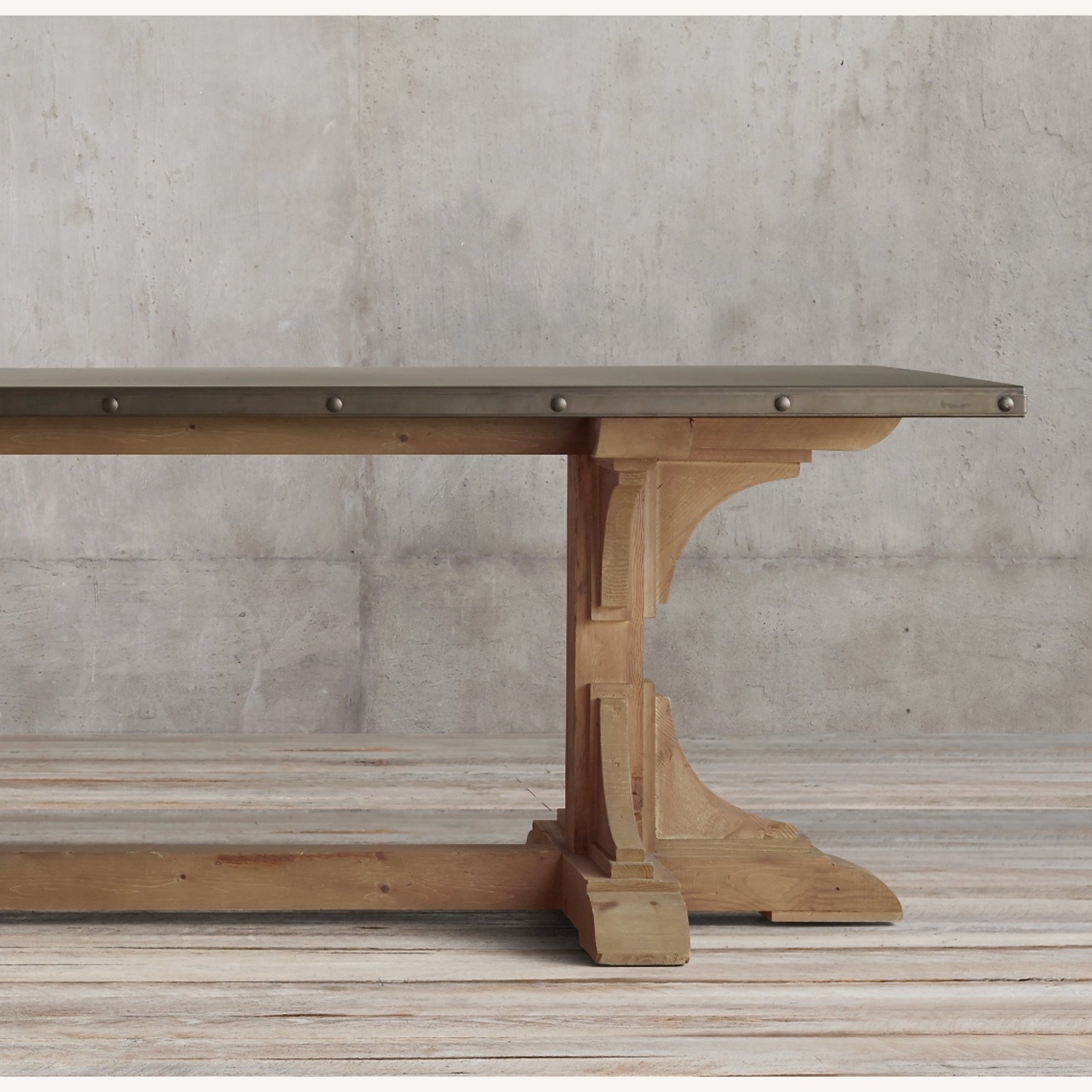 Restoration Hardware 20th C. Reclaimed Pine & Zinc Trestle Dining Table - image-5