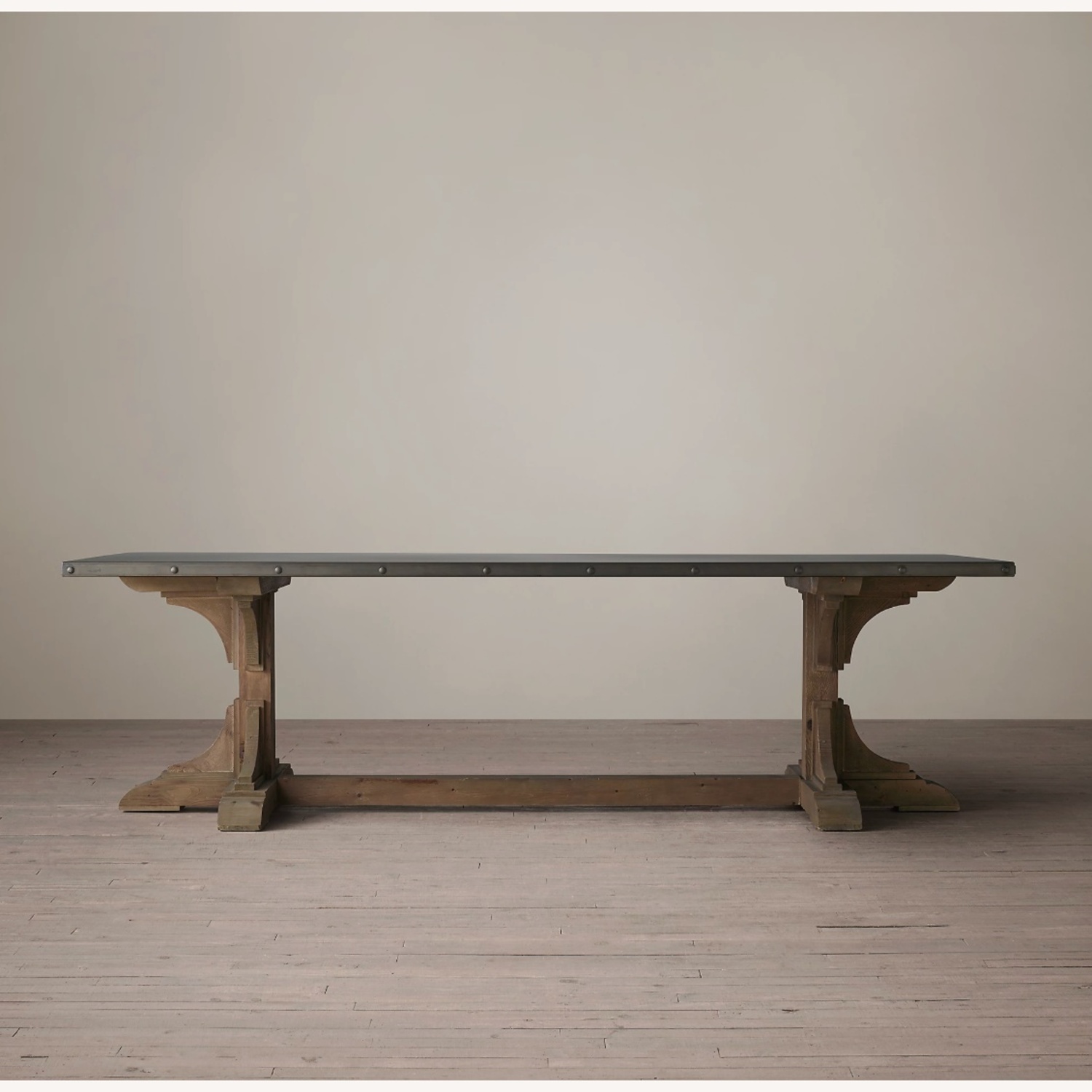 Restoration Hardware 20th C. Reclaimed Pine & Zinc Trestle Dining Table - image-4