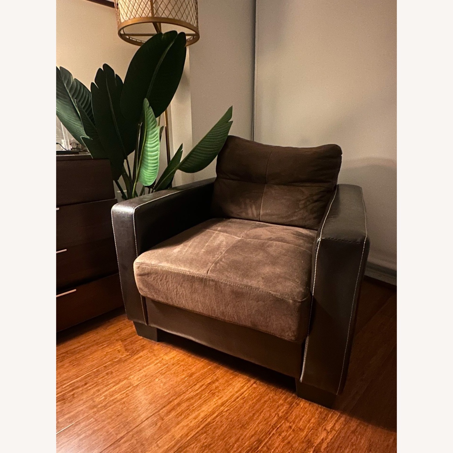 Leather/Suede Chocolate Brown Armchair - image-1