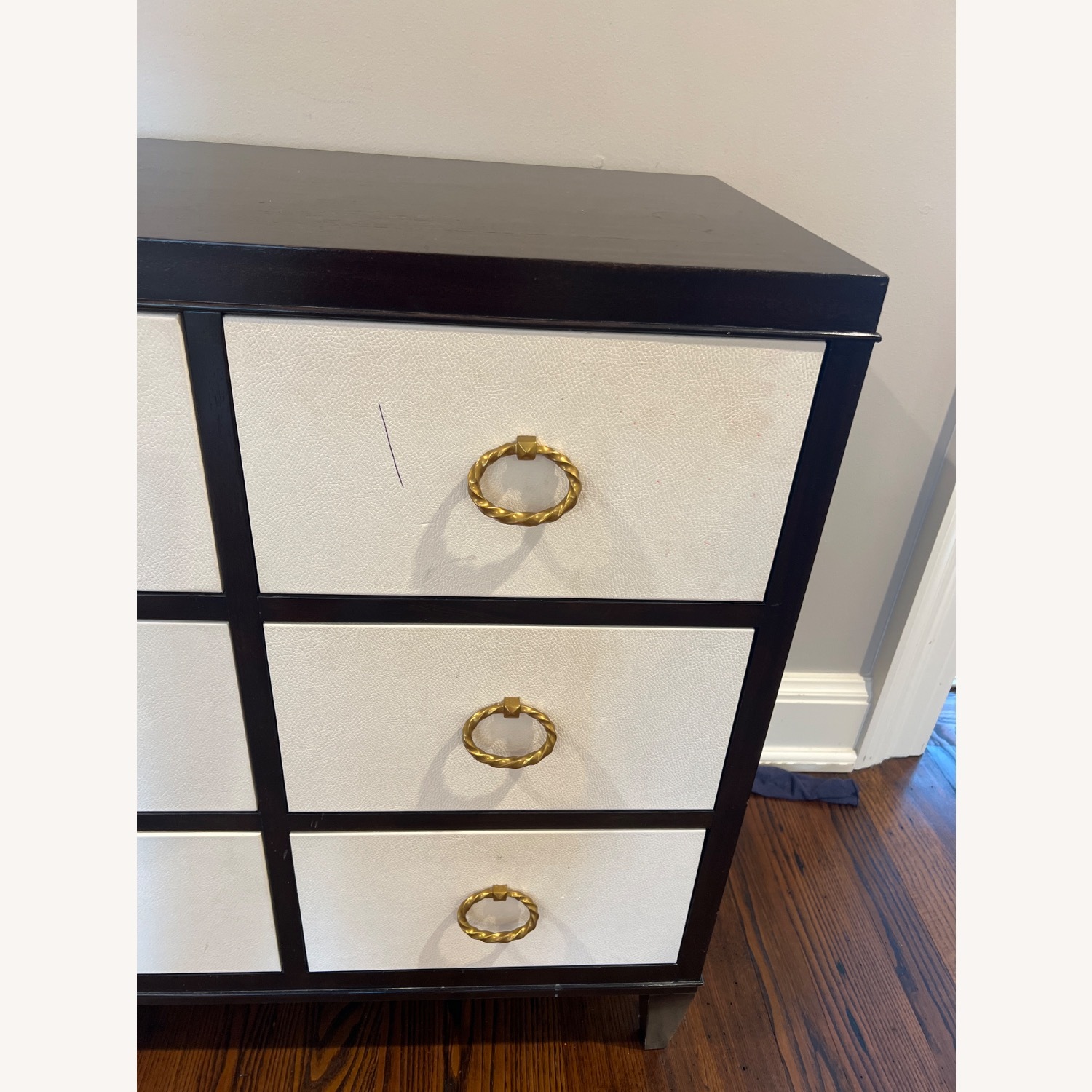 Caviar Wood Finish White Leather 9 Drawer Dresser - image-4