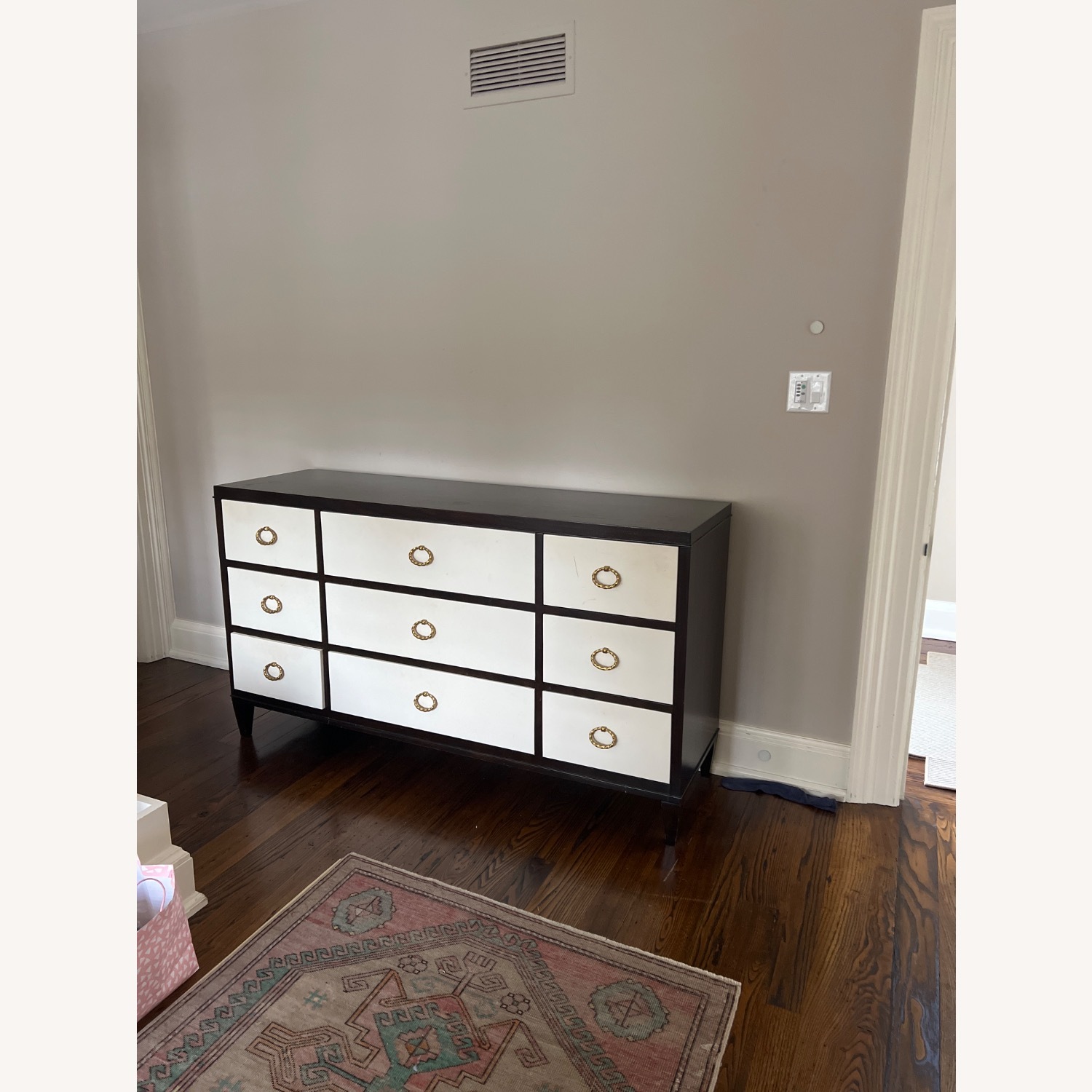 Caviar Wood Finish White Leather 9 Drawer Dresser - image-1