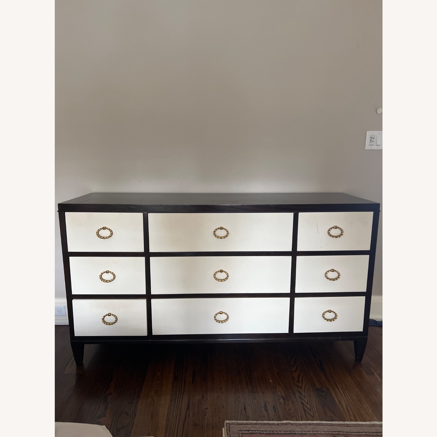 Caviar Wood Finish White Leather 9 Drawer Dresser - image-0