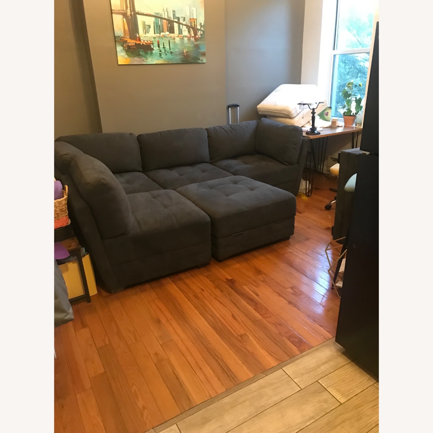 4 Piece Modular Comfy Sectional Sofa Dark Grey - image-1