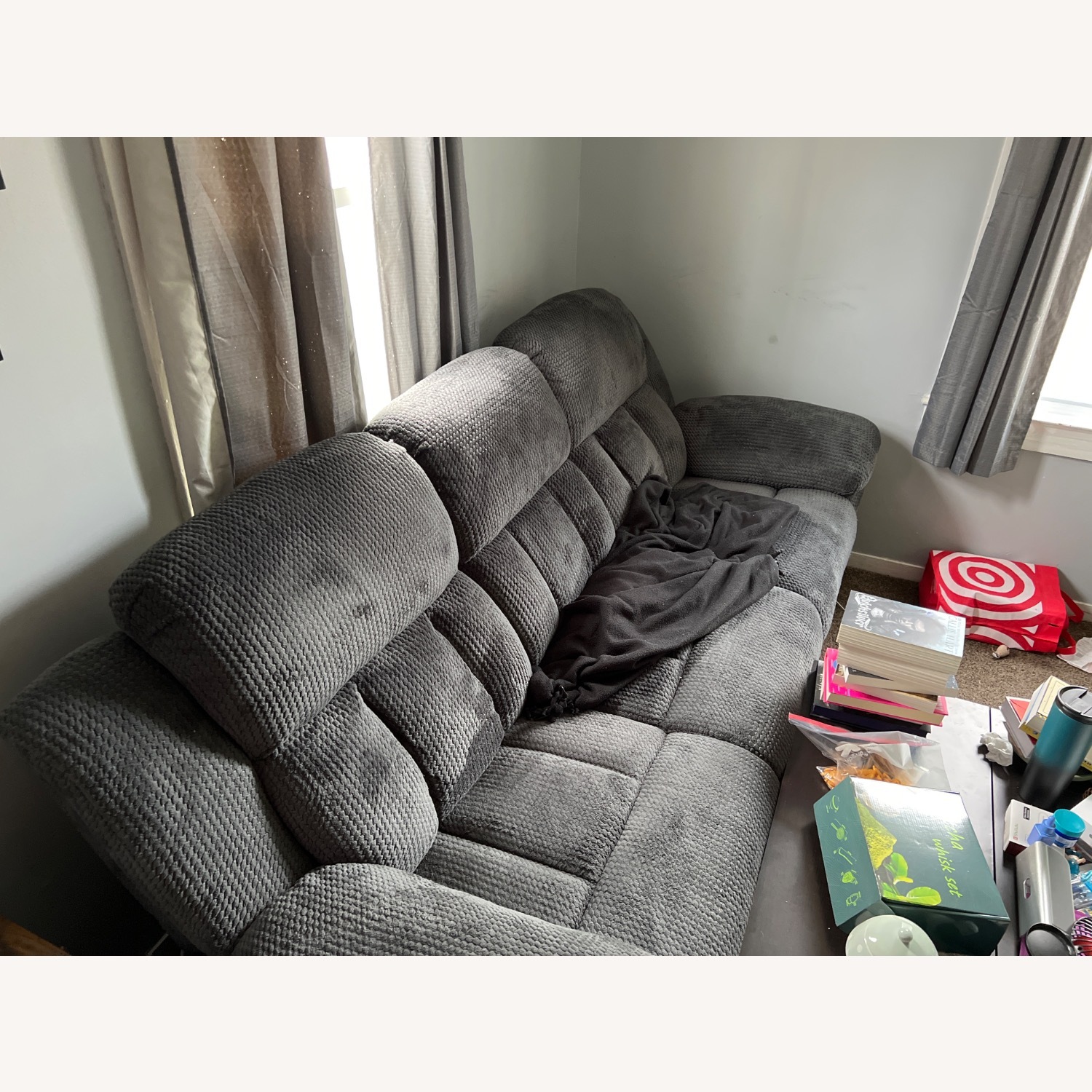 Bob's Discount Furniture Trevor Gray 90'' Reclining Sofa - image-3