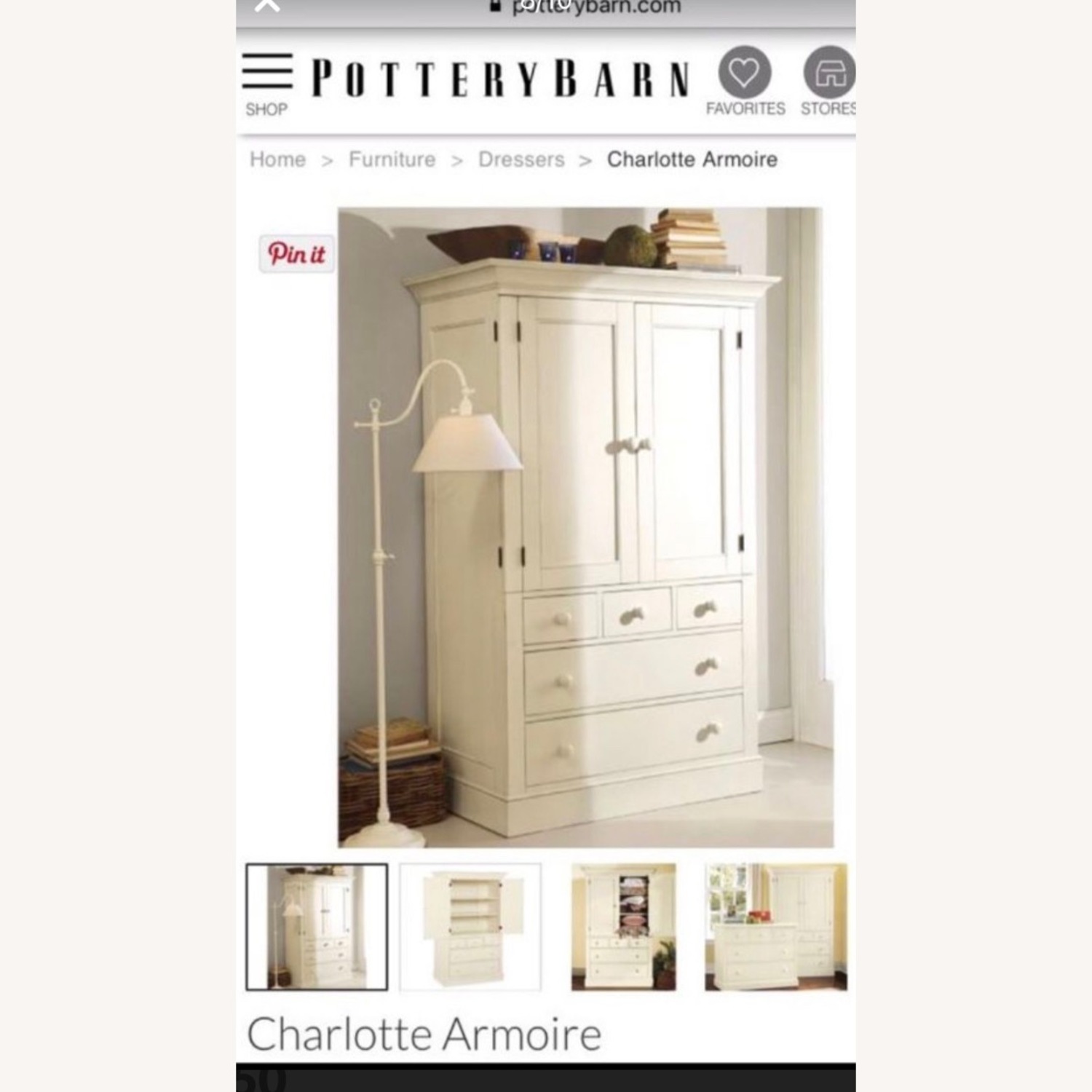 Pottery Barn Charlotte Armoire - image-7