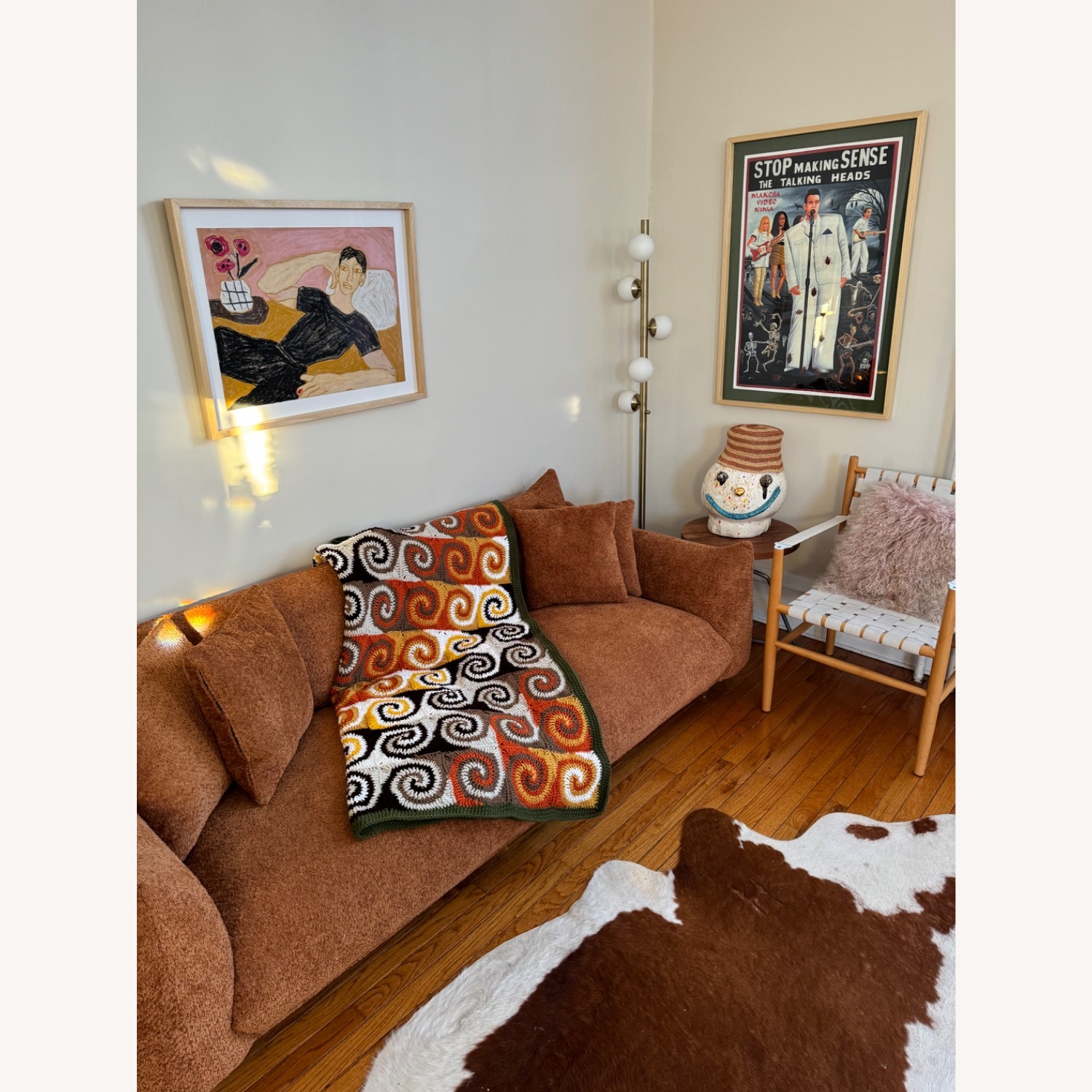 Arnya Rust Boucle Sofa with Pillows - image-1
