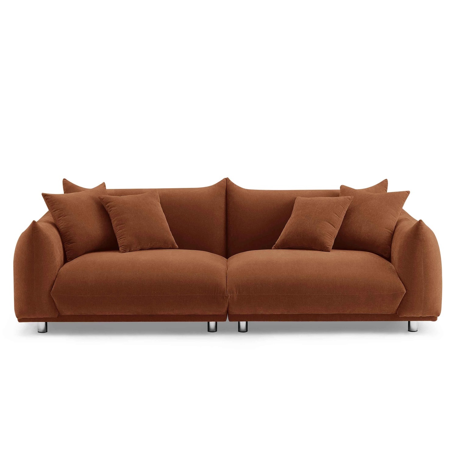 Arnya Rust Boucle Sofa with Pillows - image-3