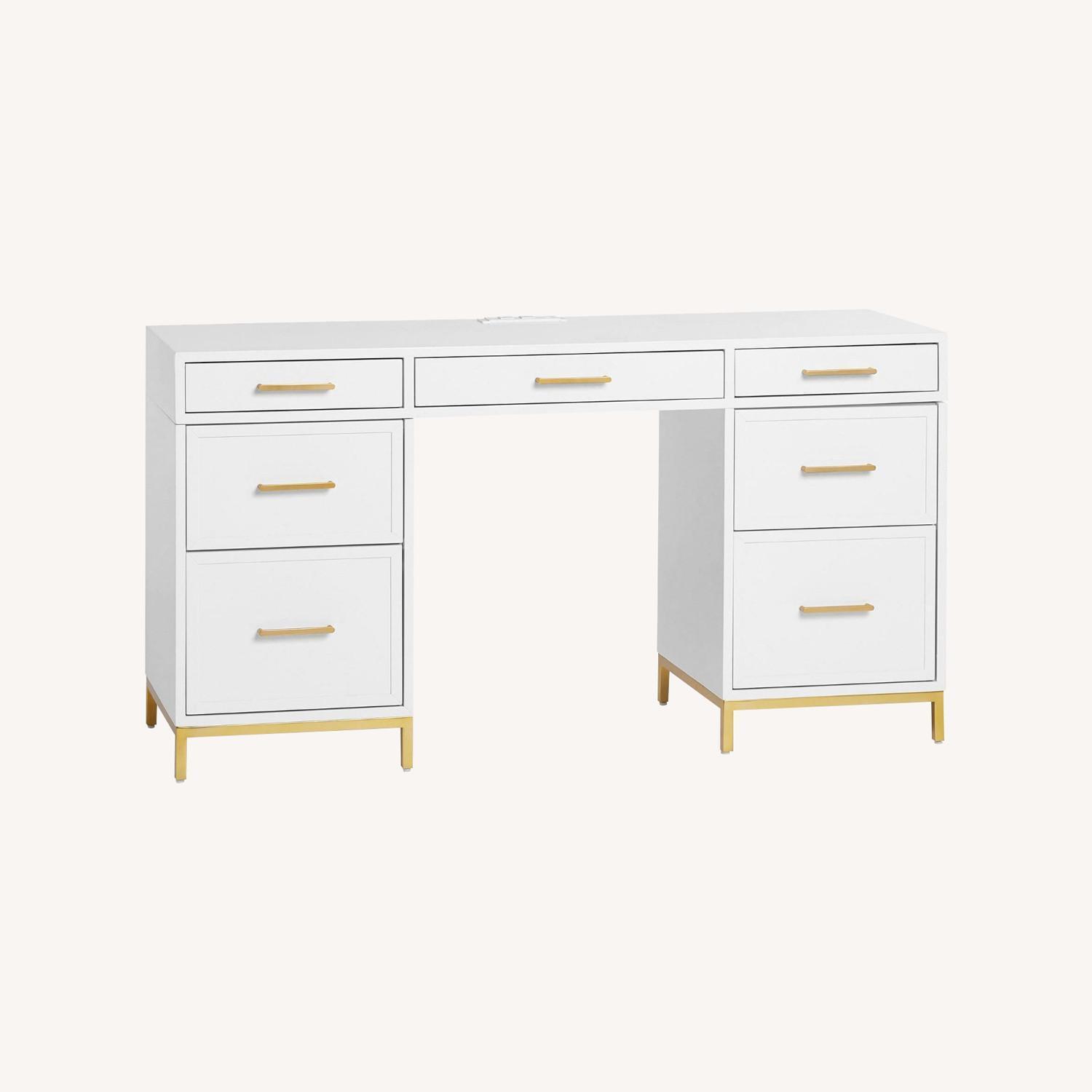 Pottery Barn White Desk with Gold Accents - image-0