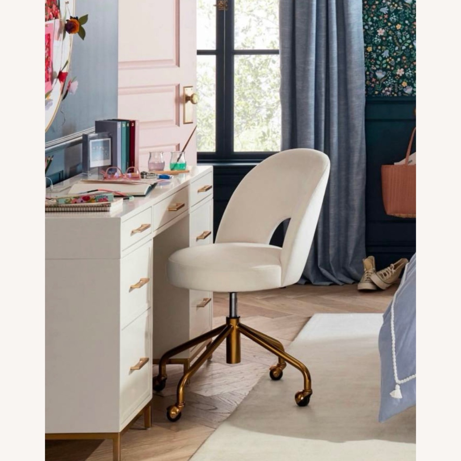 Pottery Barn White Desk with Gold Accents - image-1