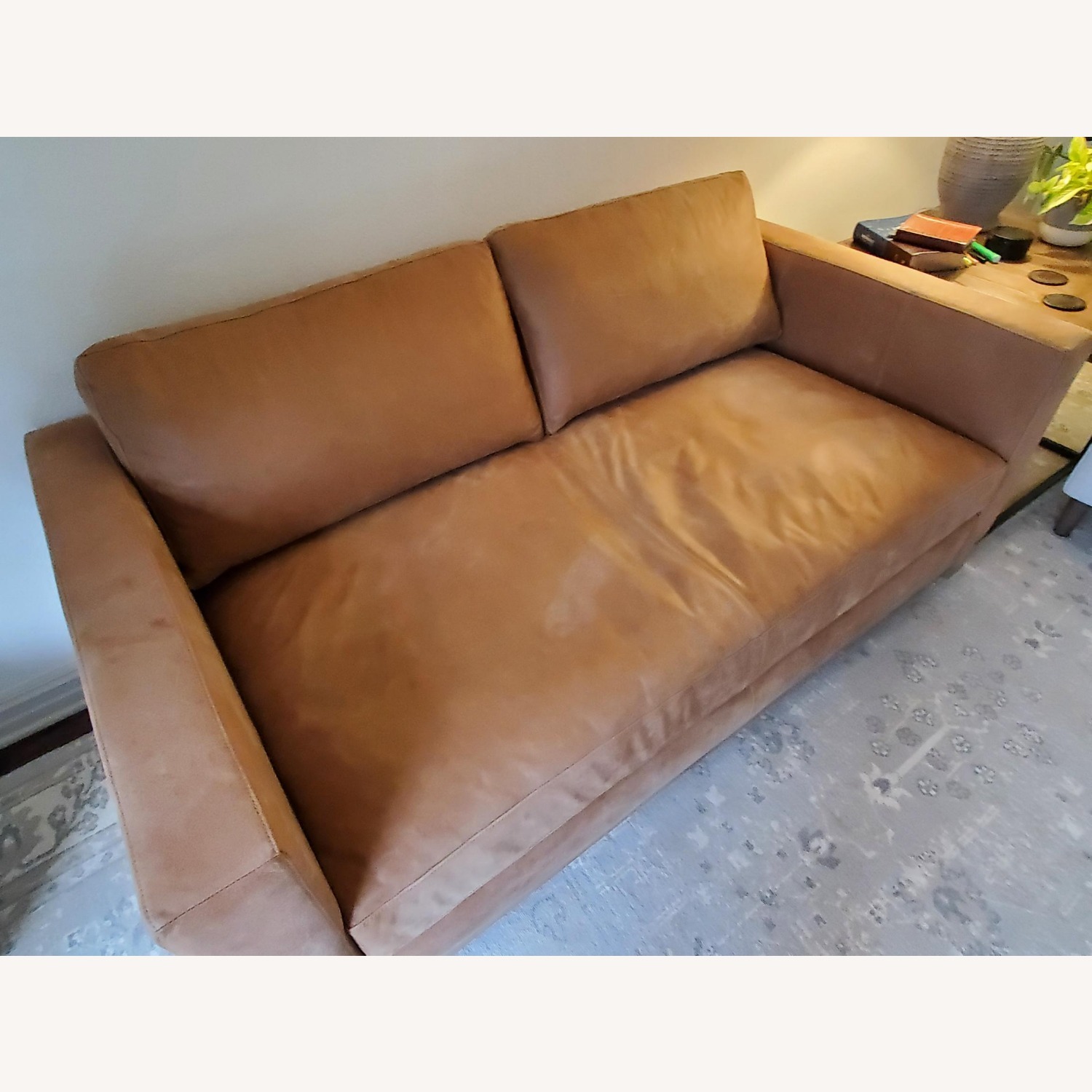 Pottery Barn Jake Leather Sofa Wood Base  - image-3