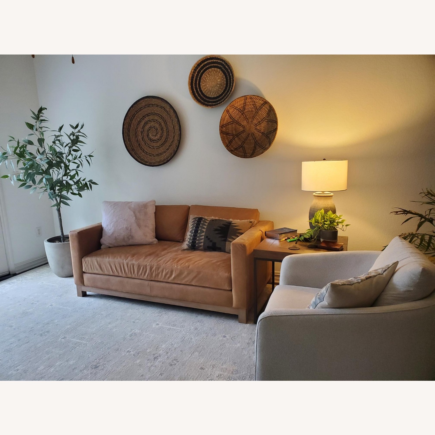 Pottery Barn Jake Leather Sofa Wood Base  - image-4