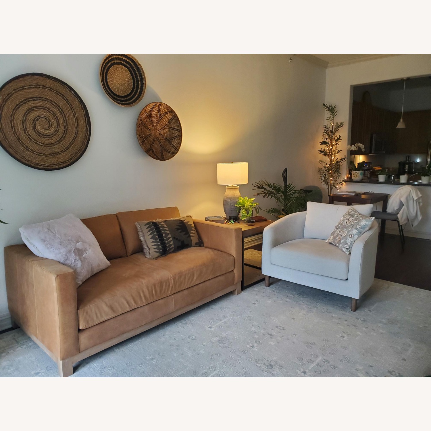 Pottery Barn Jake Leather Sofa Wood Base  - image-5