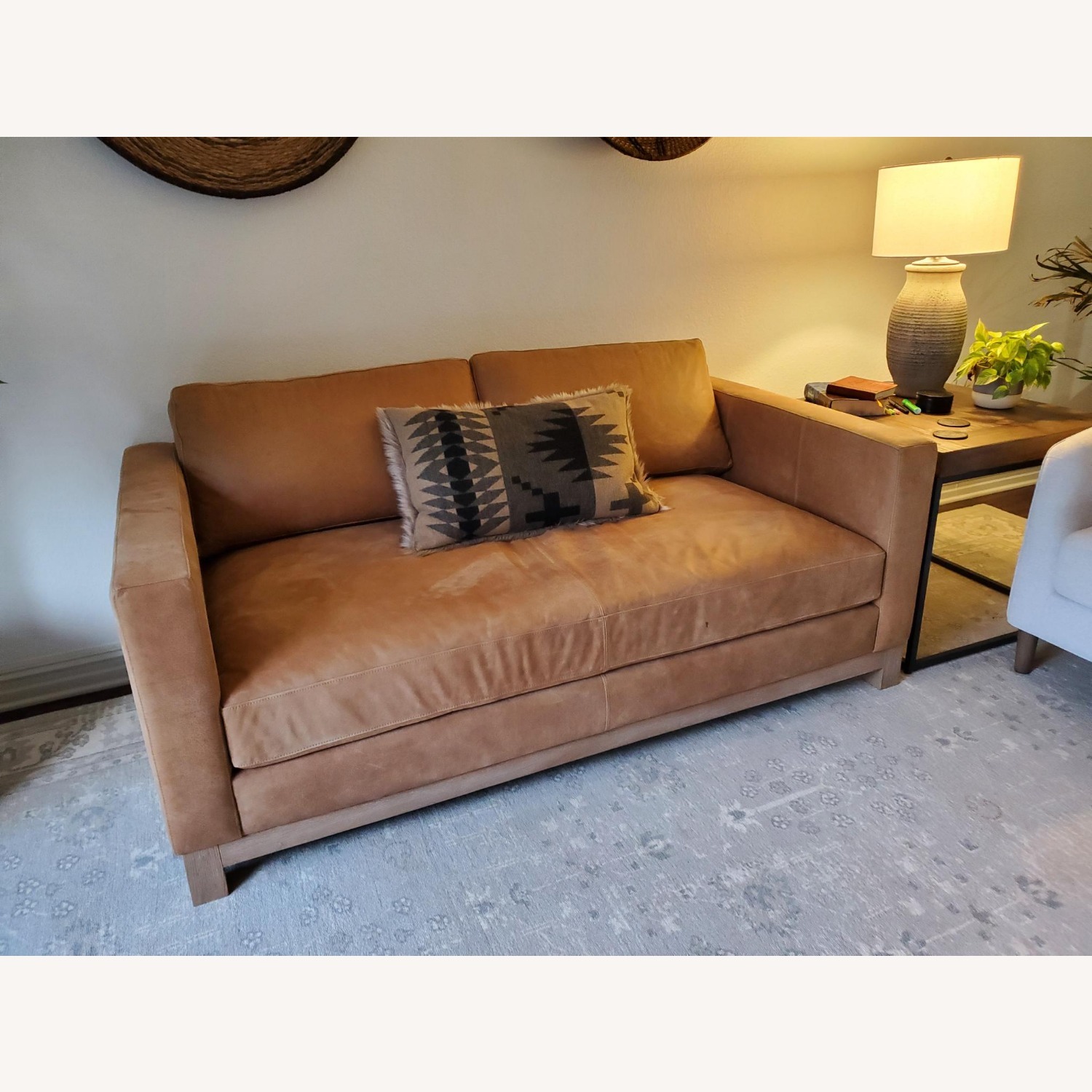 Pottery Barn Jake Leather Sofa Wood Base  - image-6