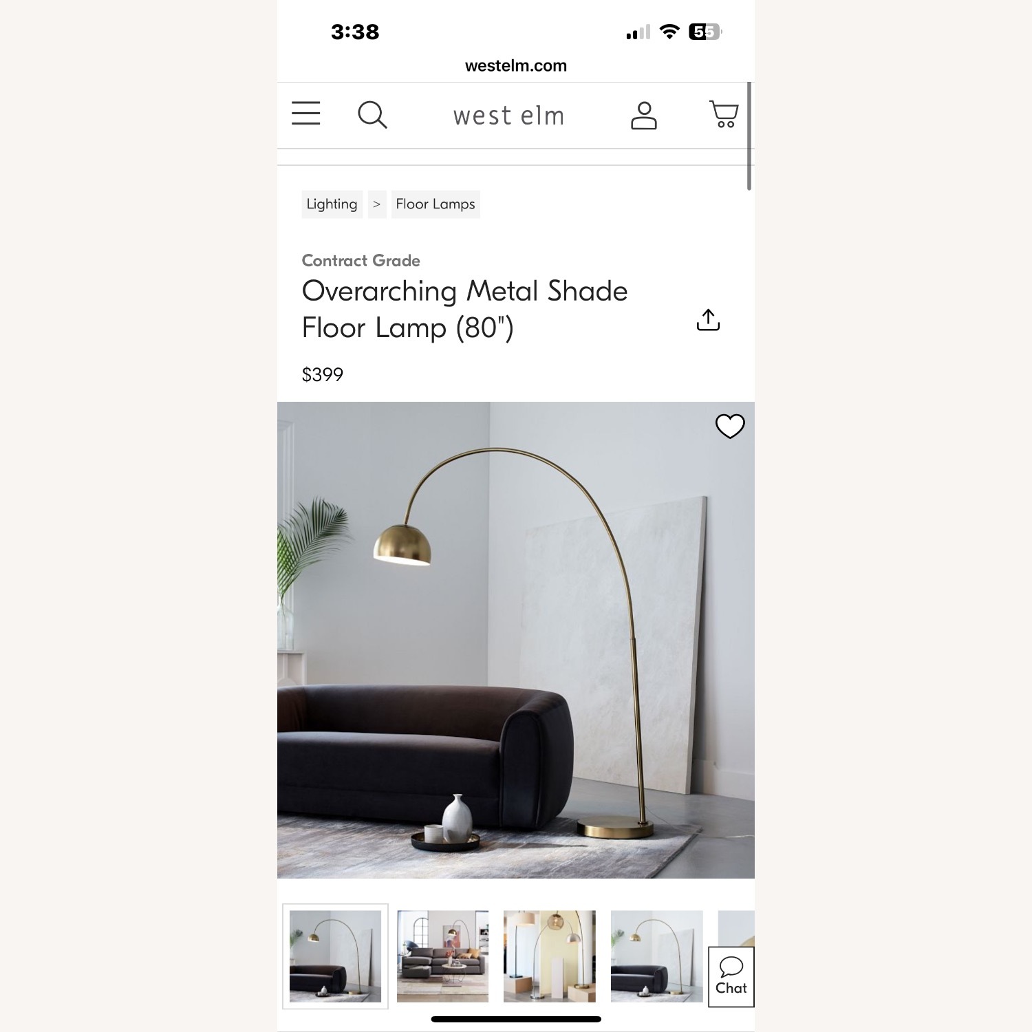 West Elm Overarching Metal Shade Floor Lamp (80") - image-1