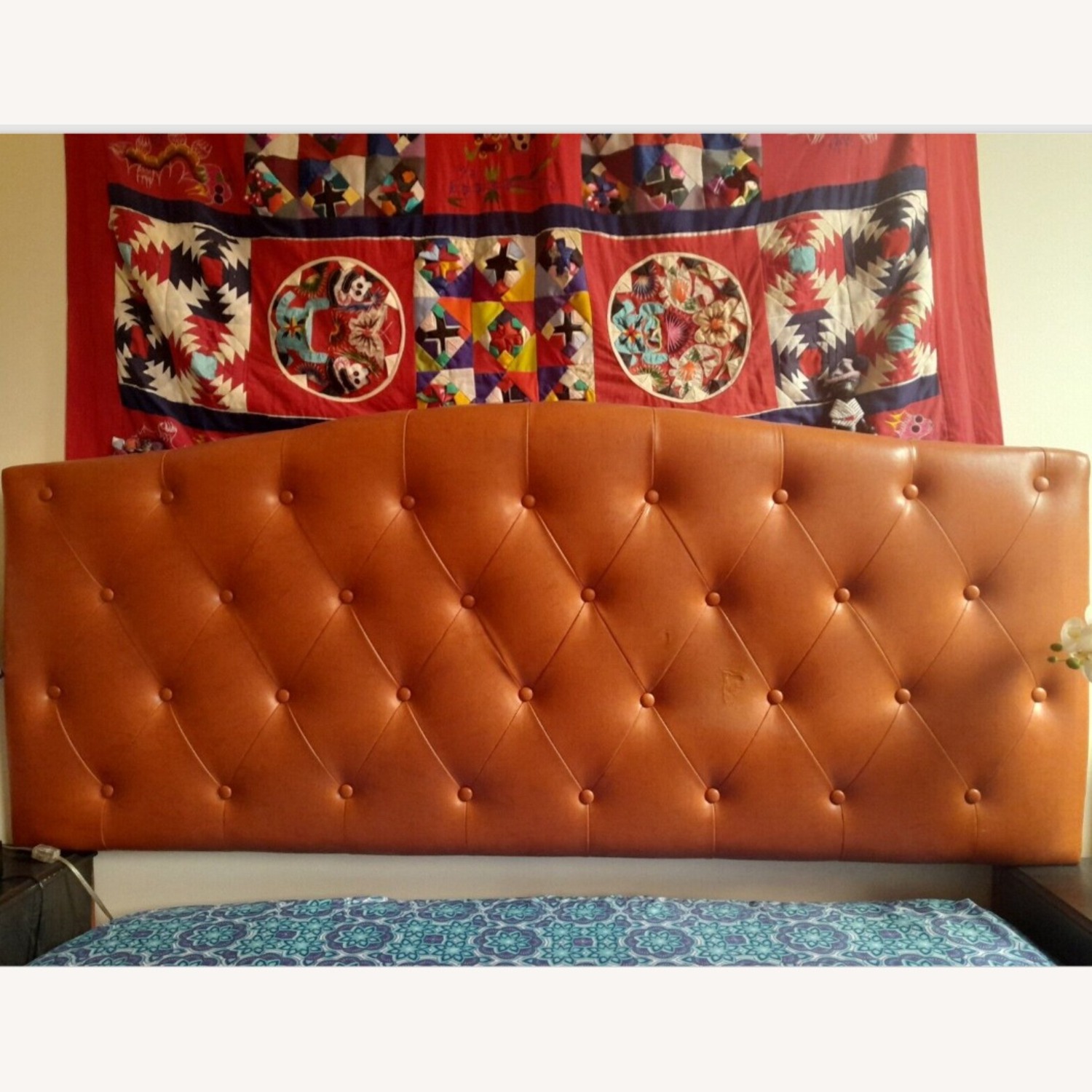 Queen Headboard, Red-orange Faux Leather - image-1