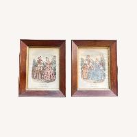 1940s Pair of Victorian French Fashion Art Prints 