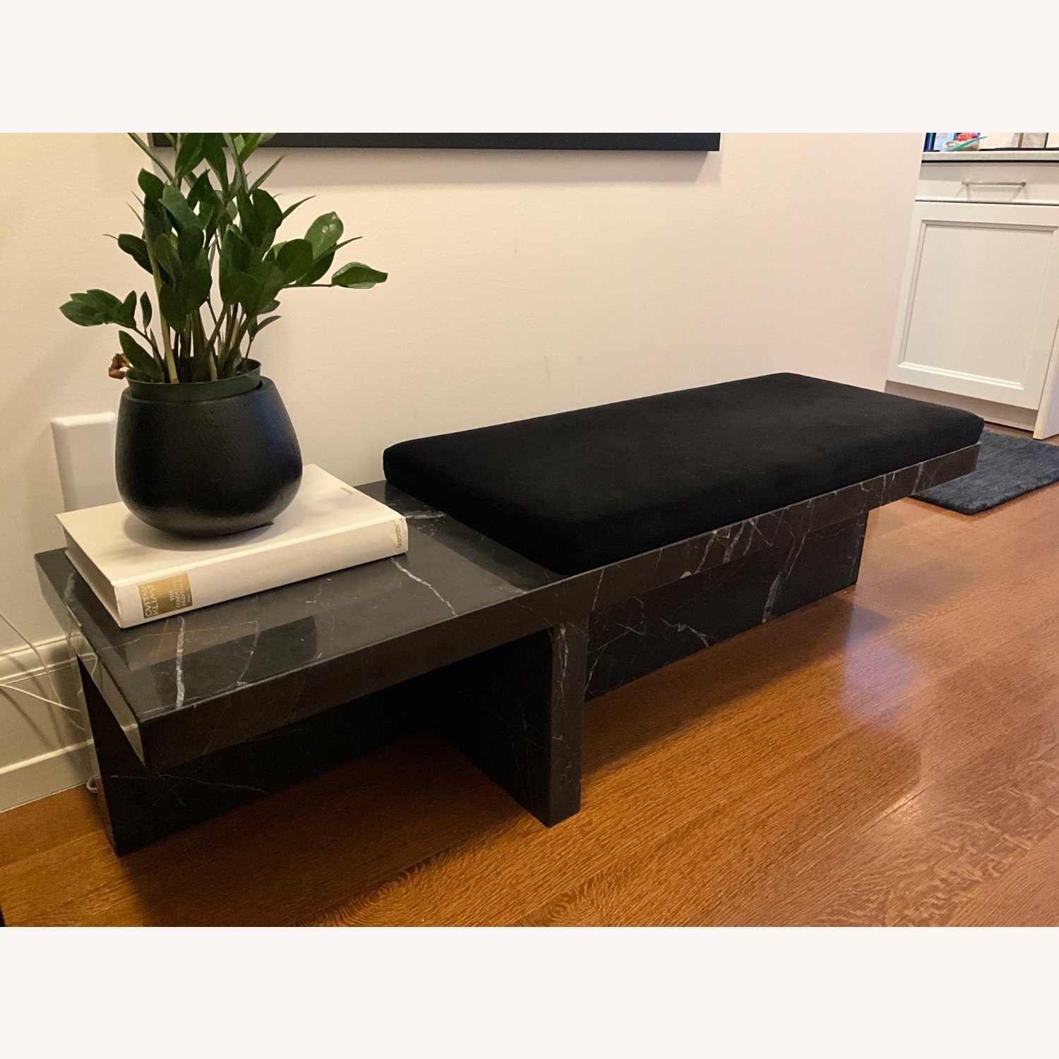 CB2 Black Marble Bench with Velvet Cushion - image-4