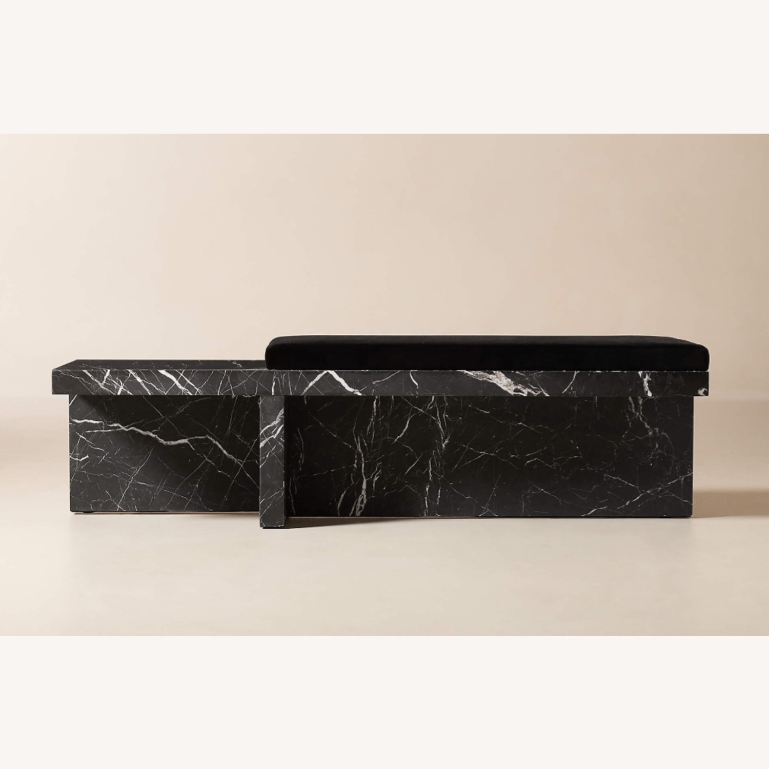 CB2 Black Marble Bench with Velvet Cushion - image-1
