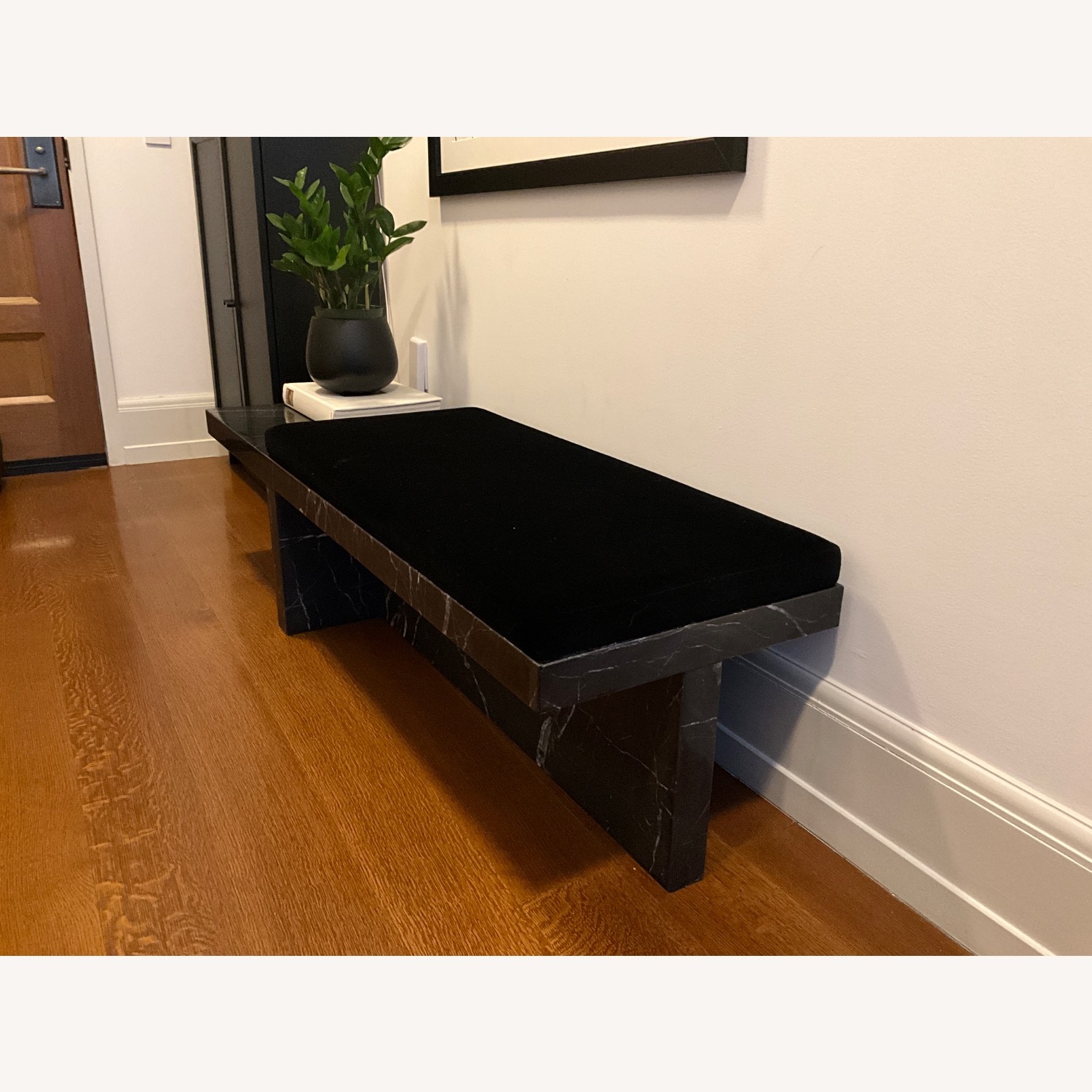 CB2 Black Marble Bench with Velvet Cushion - image-5