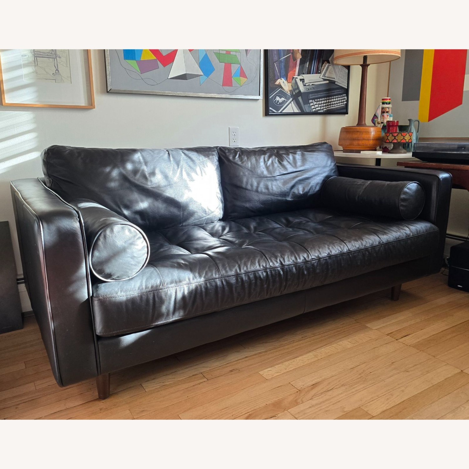 Article Sven 72" Tufted Black Leather Loveseat - image-1