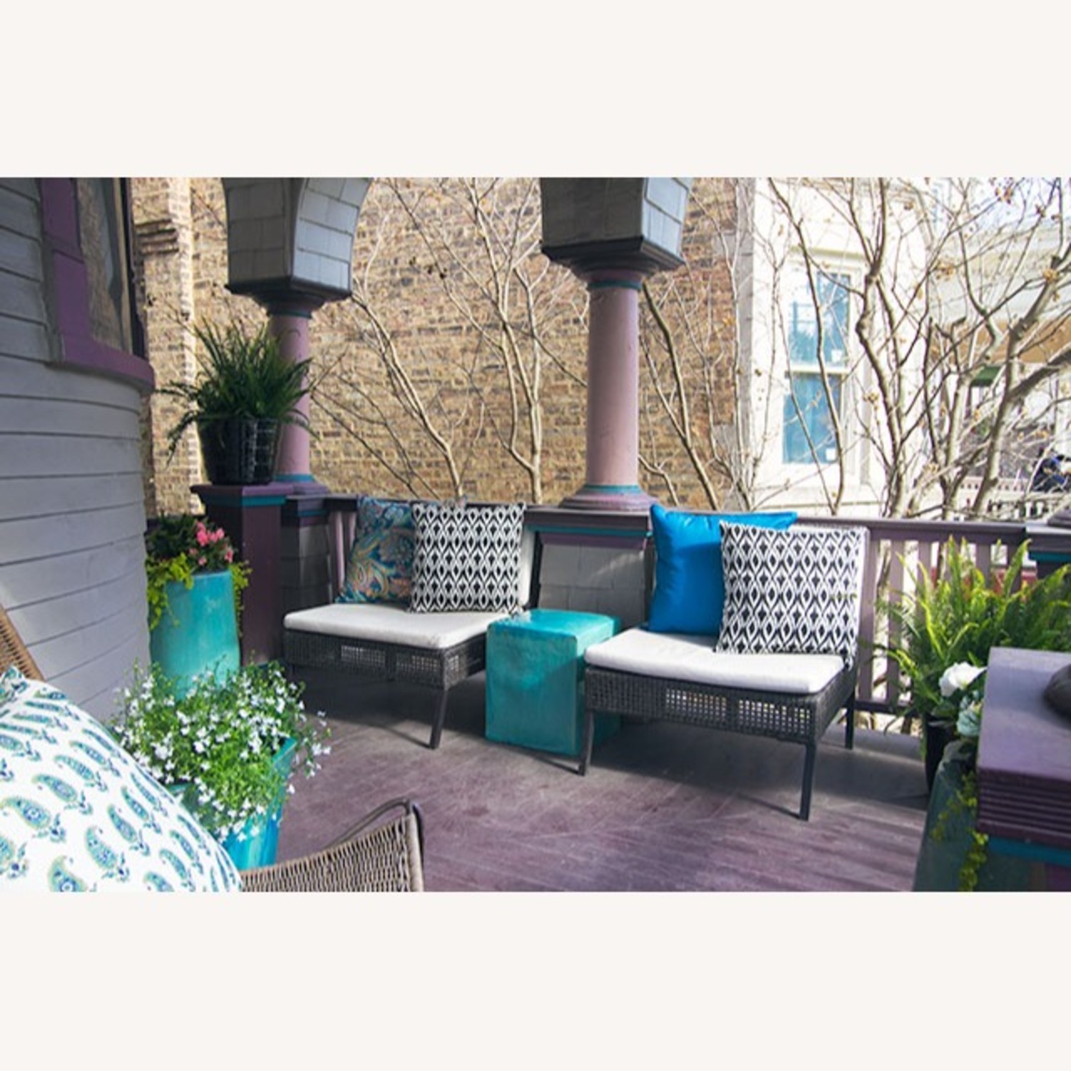 Crate & Barrel Carilo Turquoise Blue Garden Stool - image-4