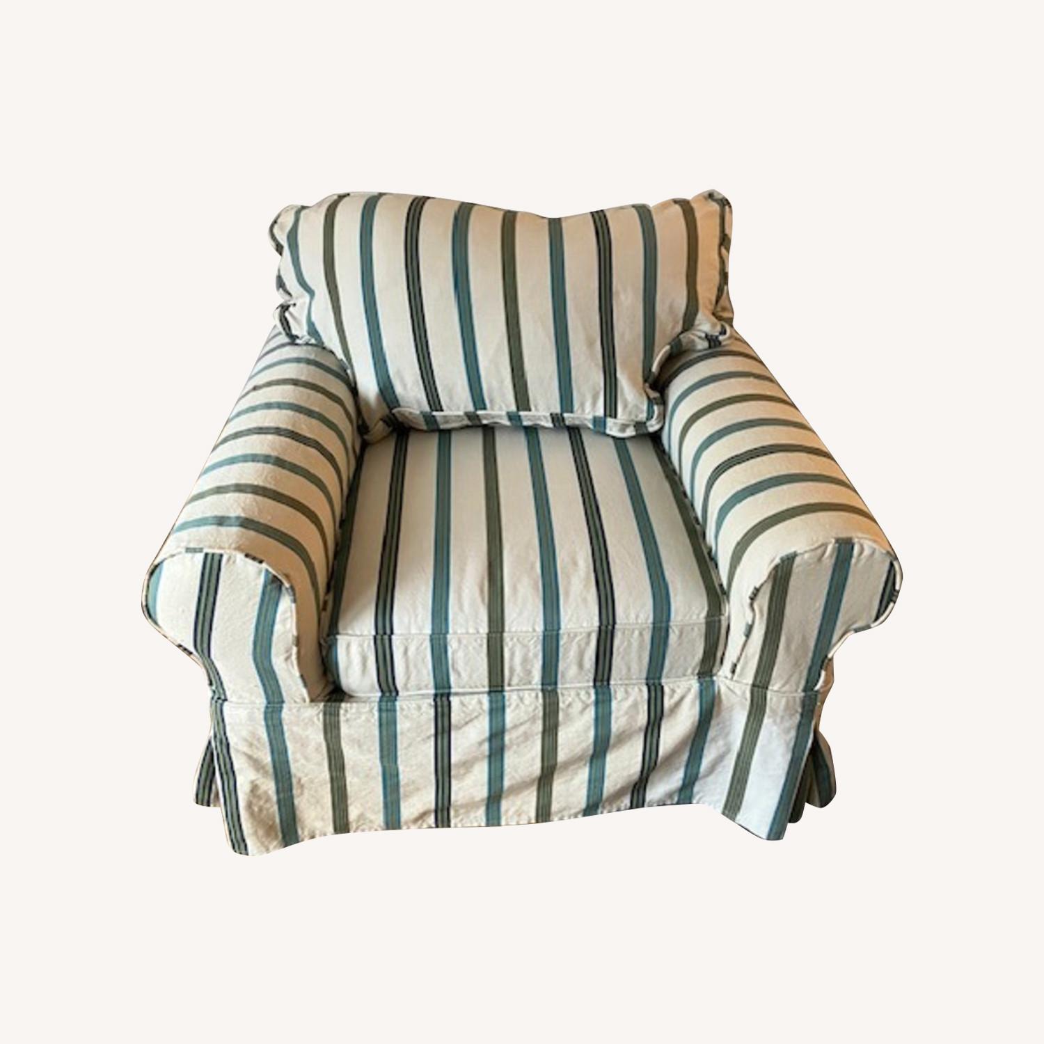 PB Cream and Blue/Green Striped Arm Chair - image-0
