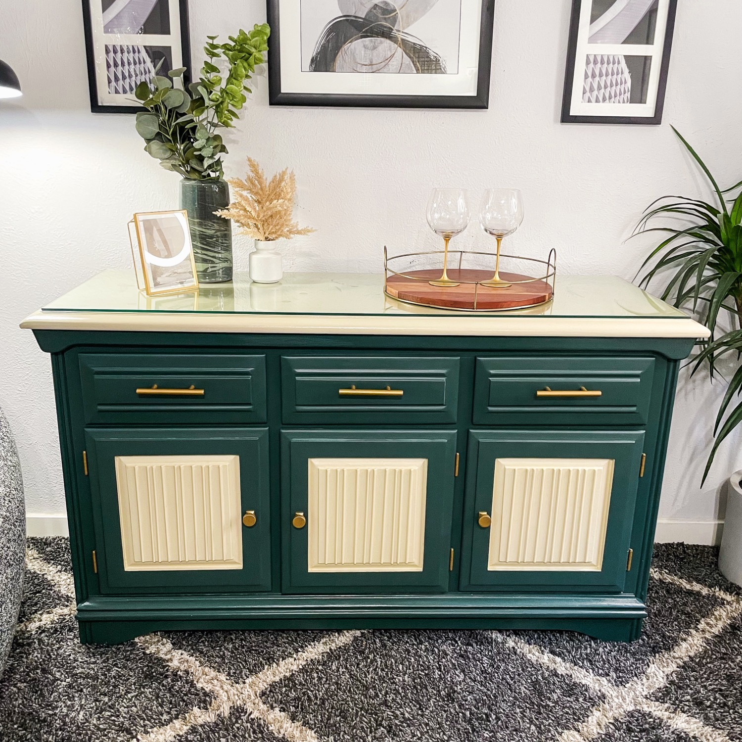 Elegant Green and Cream Sideboard - image-8