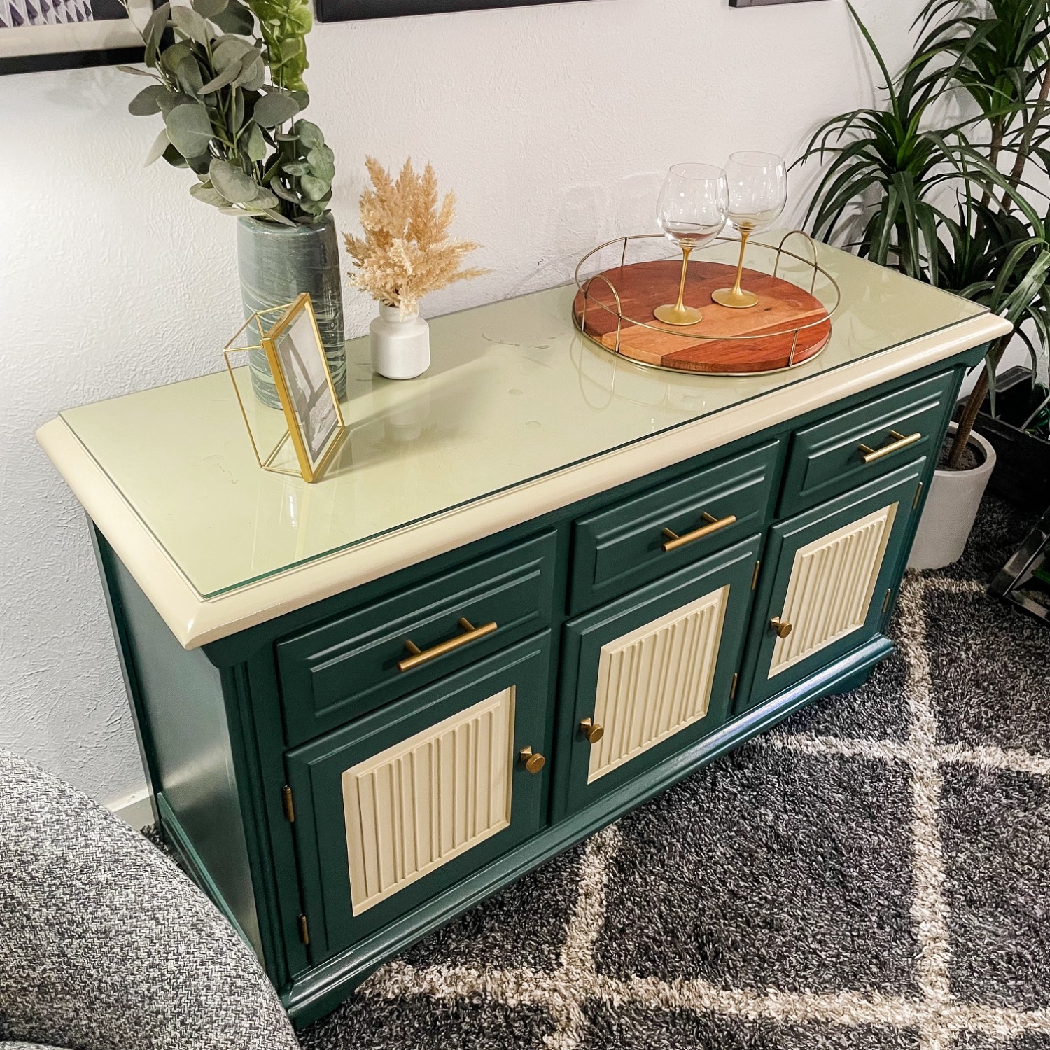 Elegant Green and Cream Sideboard - image-9