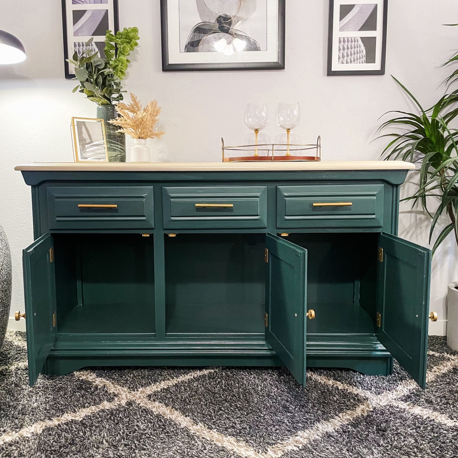 Elegant Green and Cream Sideboard - image-5