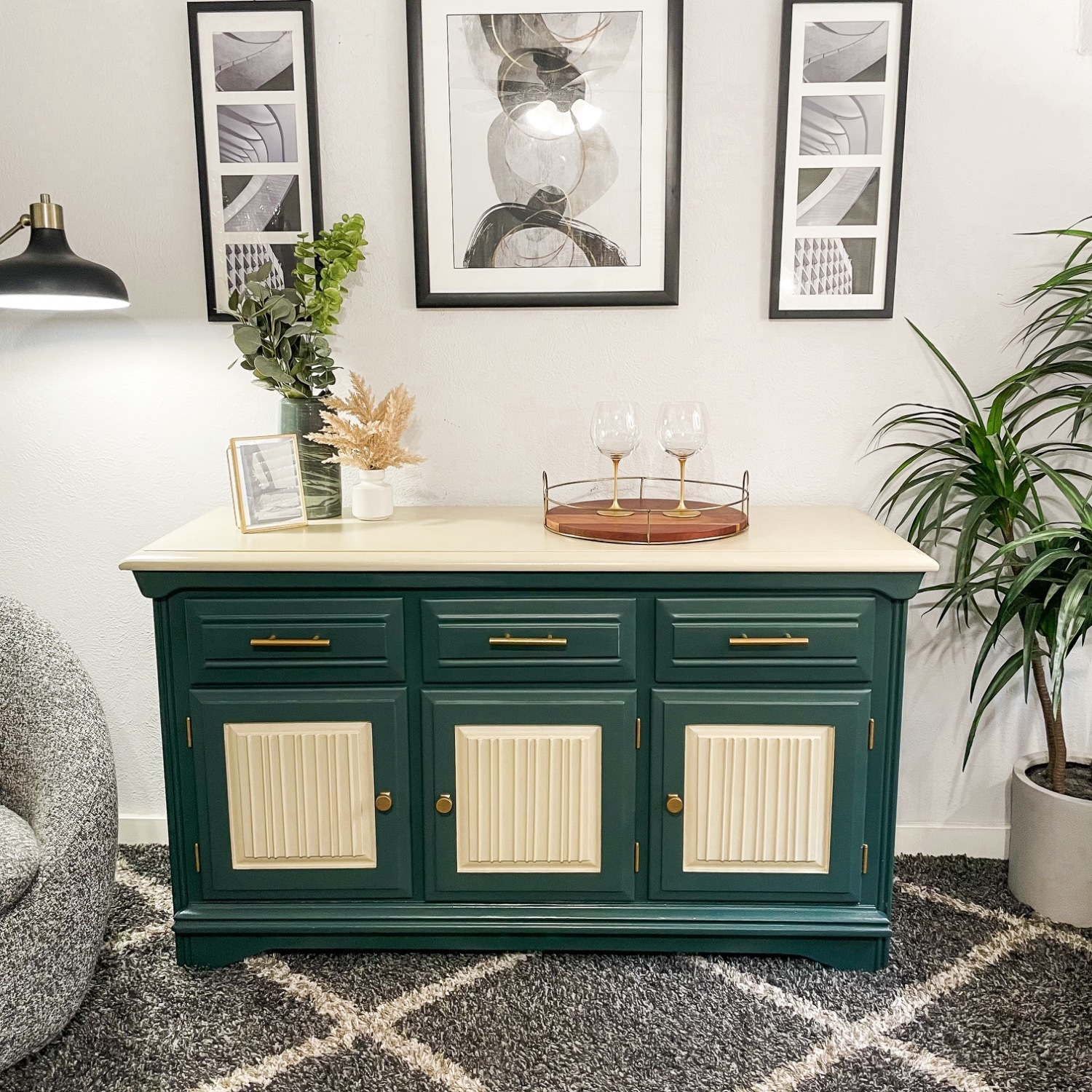 Elegant Green and Cream Sideboard - image-1