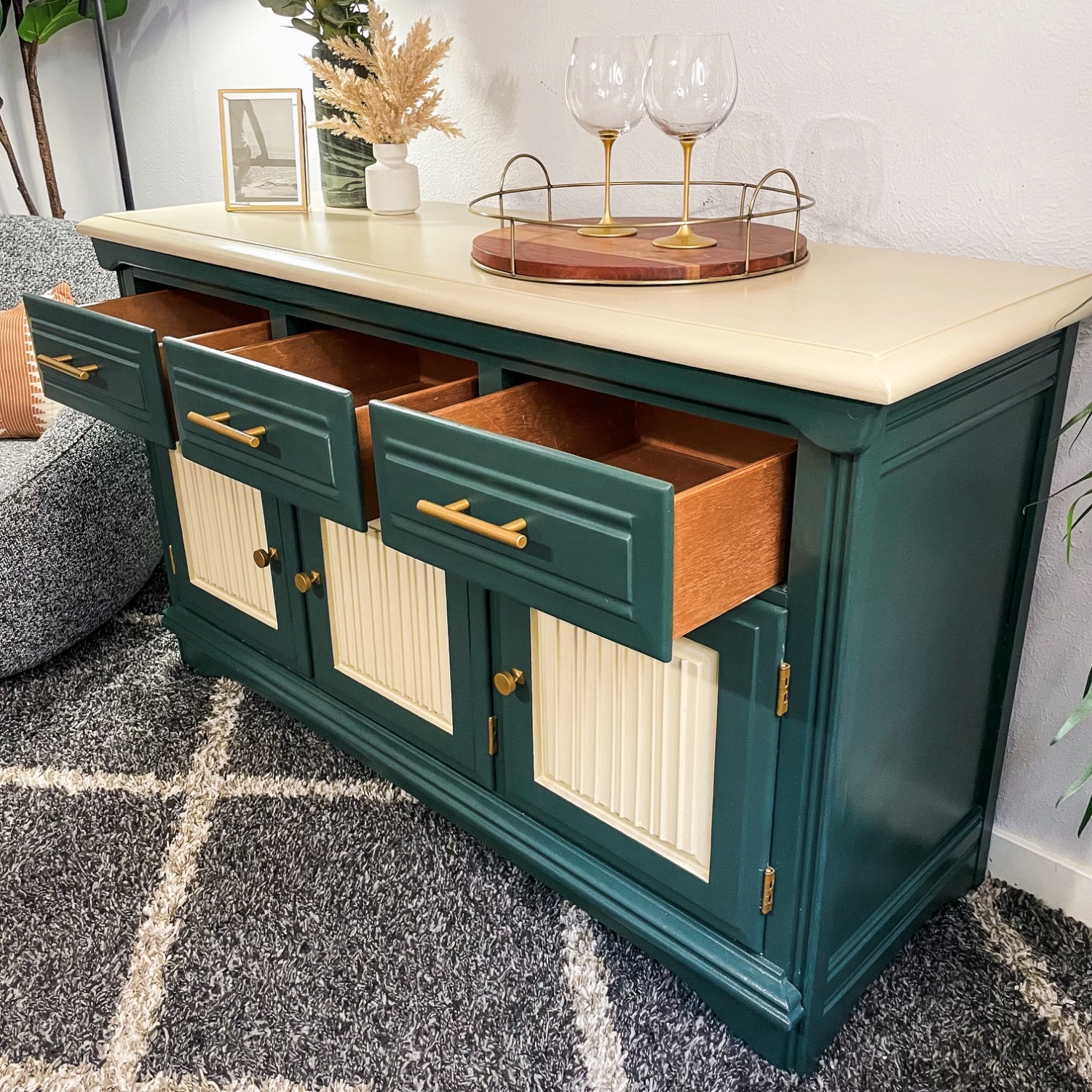 Elegant Green and Cream Sideboard - image-2