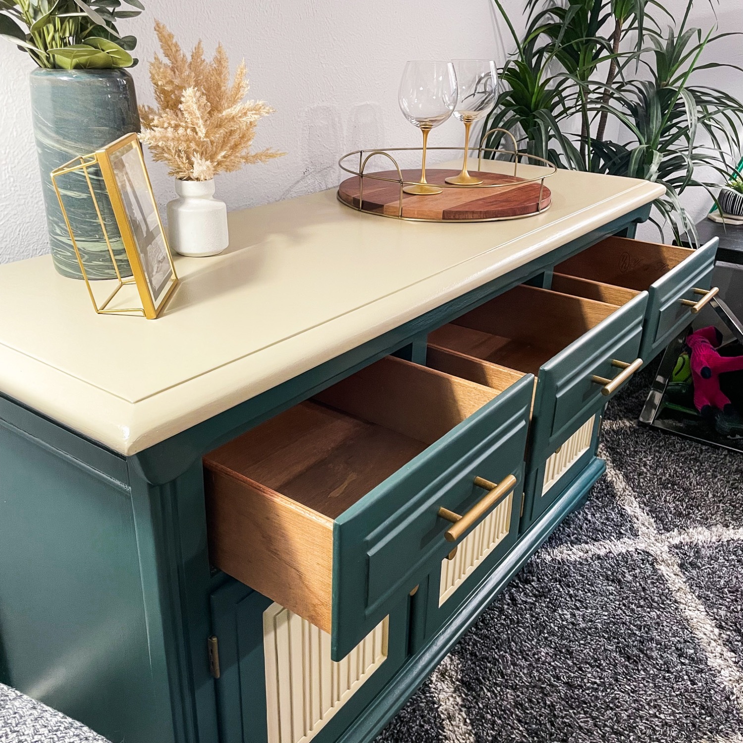 Elegant Green and Cream Sideboard - image-4