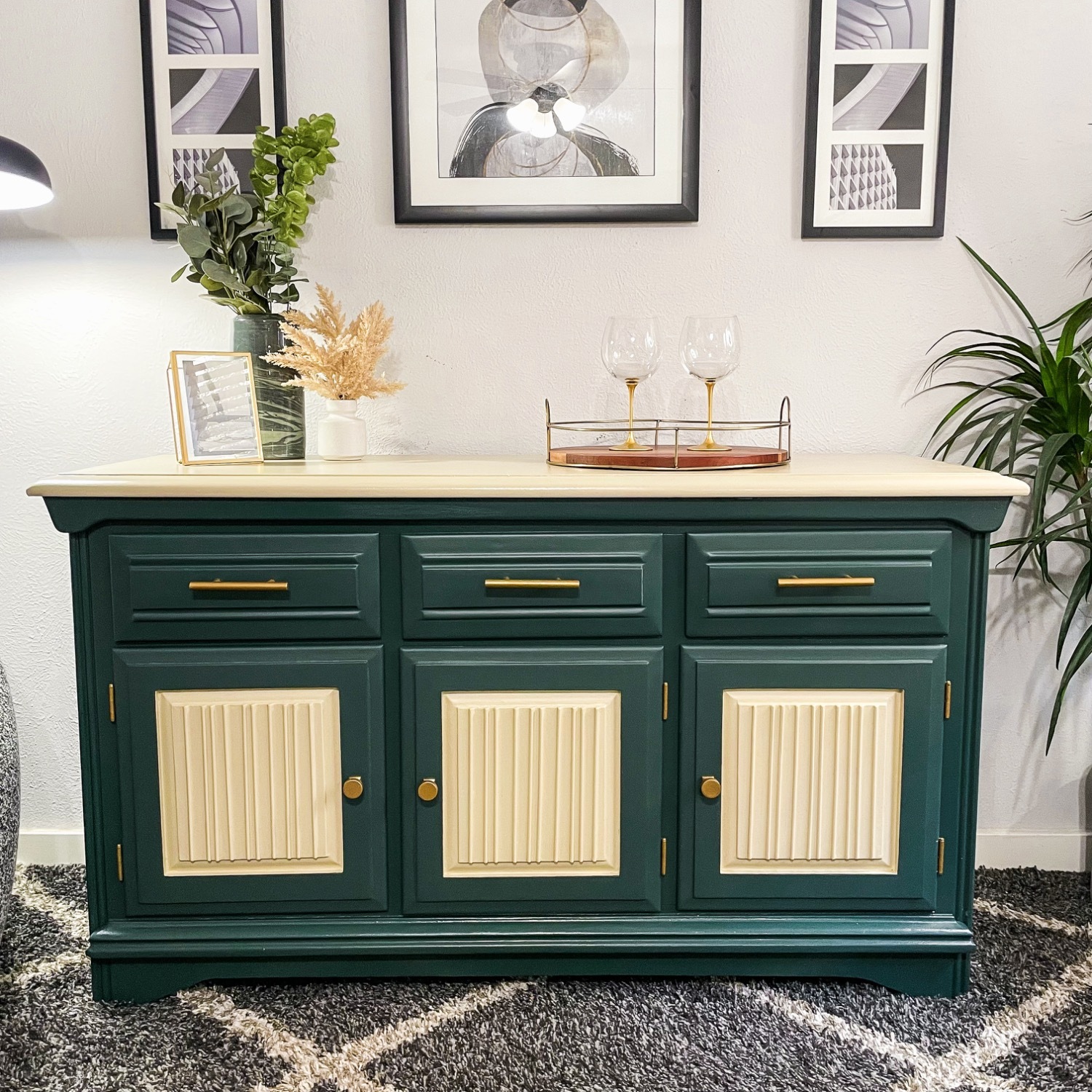 Elegant Green and Cream Sideboard - image-3