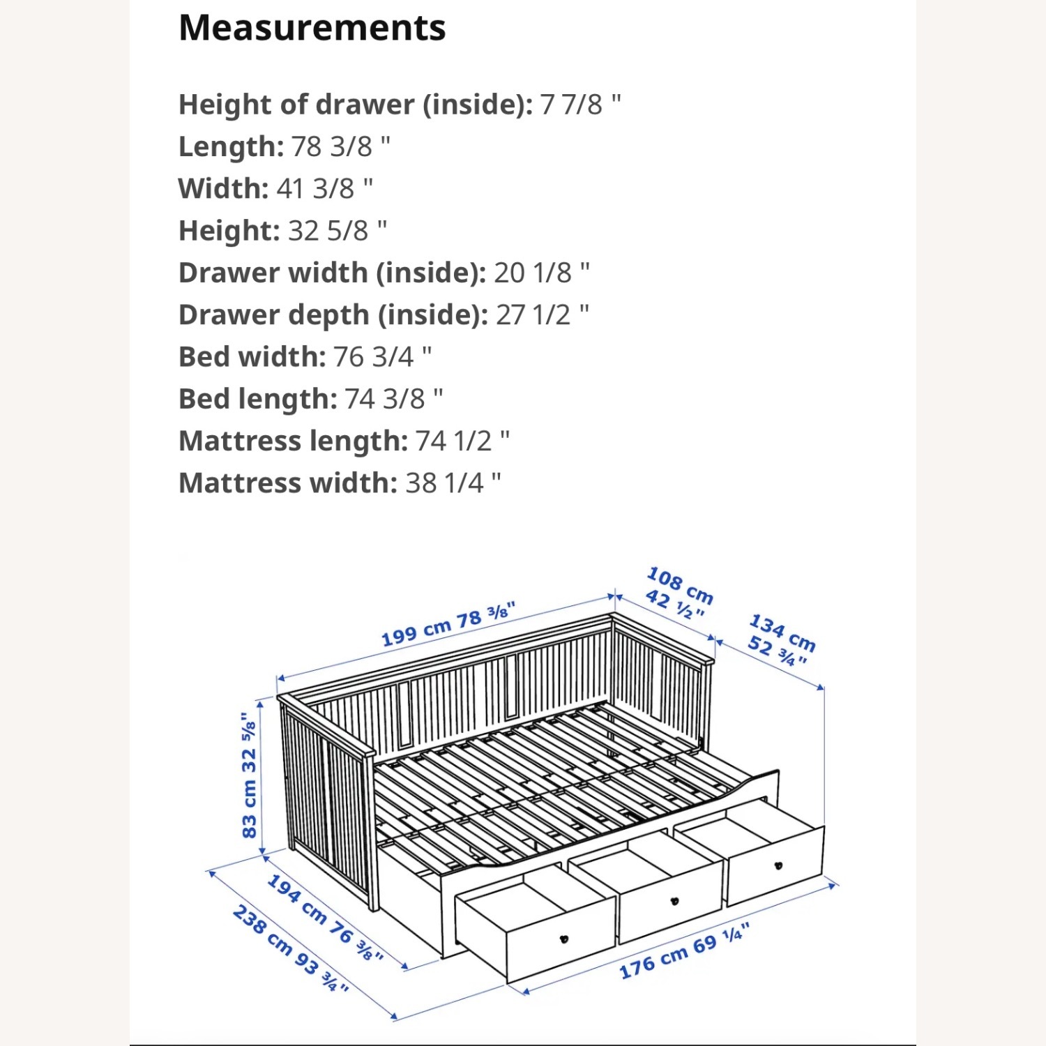IKEA HEMNES Twin / Double Twin Bed Frame - image-2
