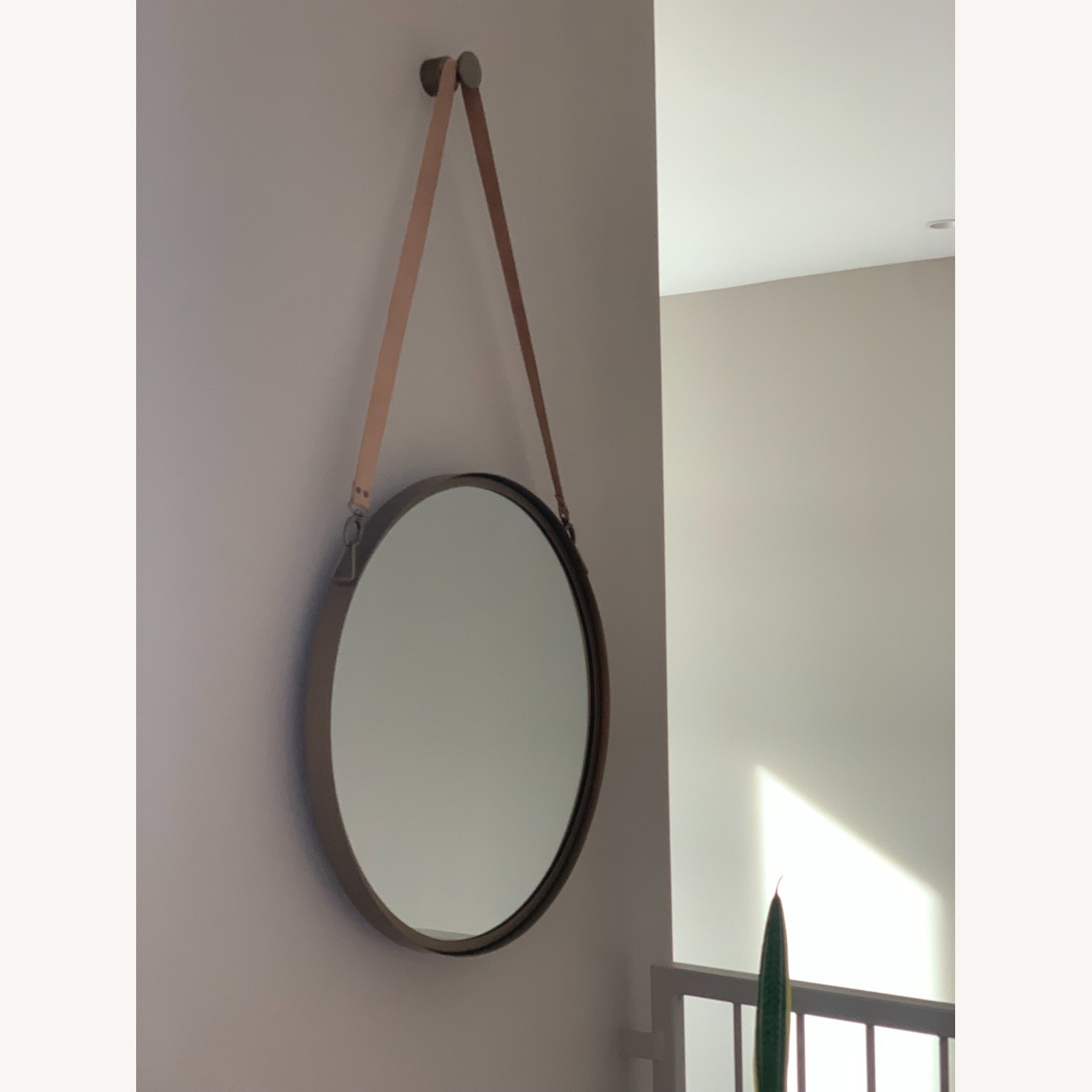 Victor Leather 24" Brass Pendant Mirror - image-3