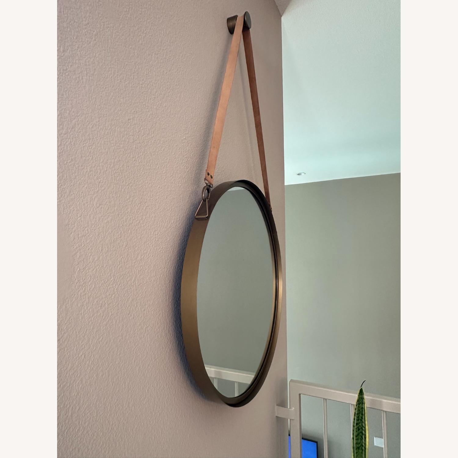 Victor Leather 24" Brass Pendant Mirror - image-1