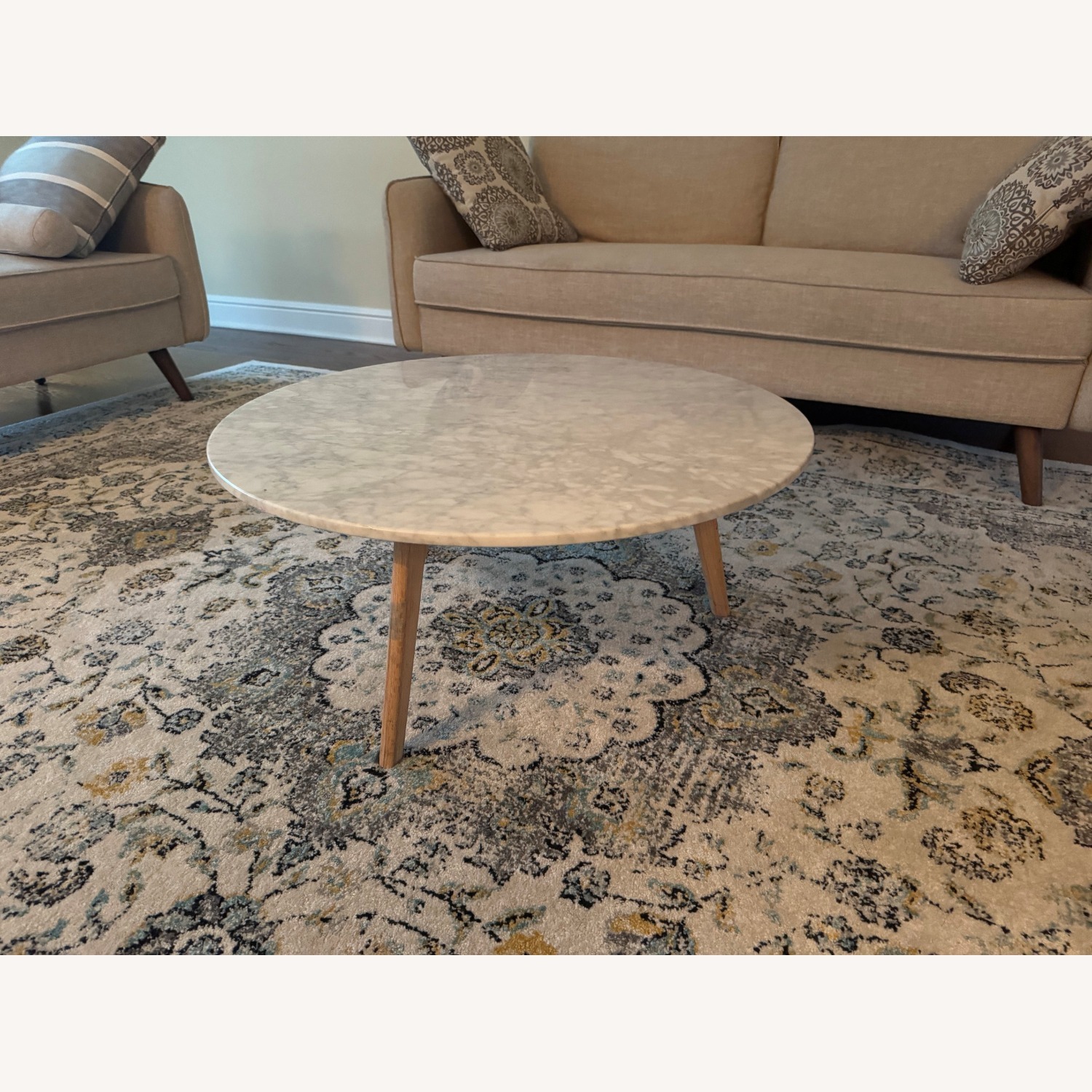 Marble Coffee Table with Solid Oak Legs - image-1