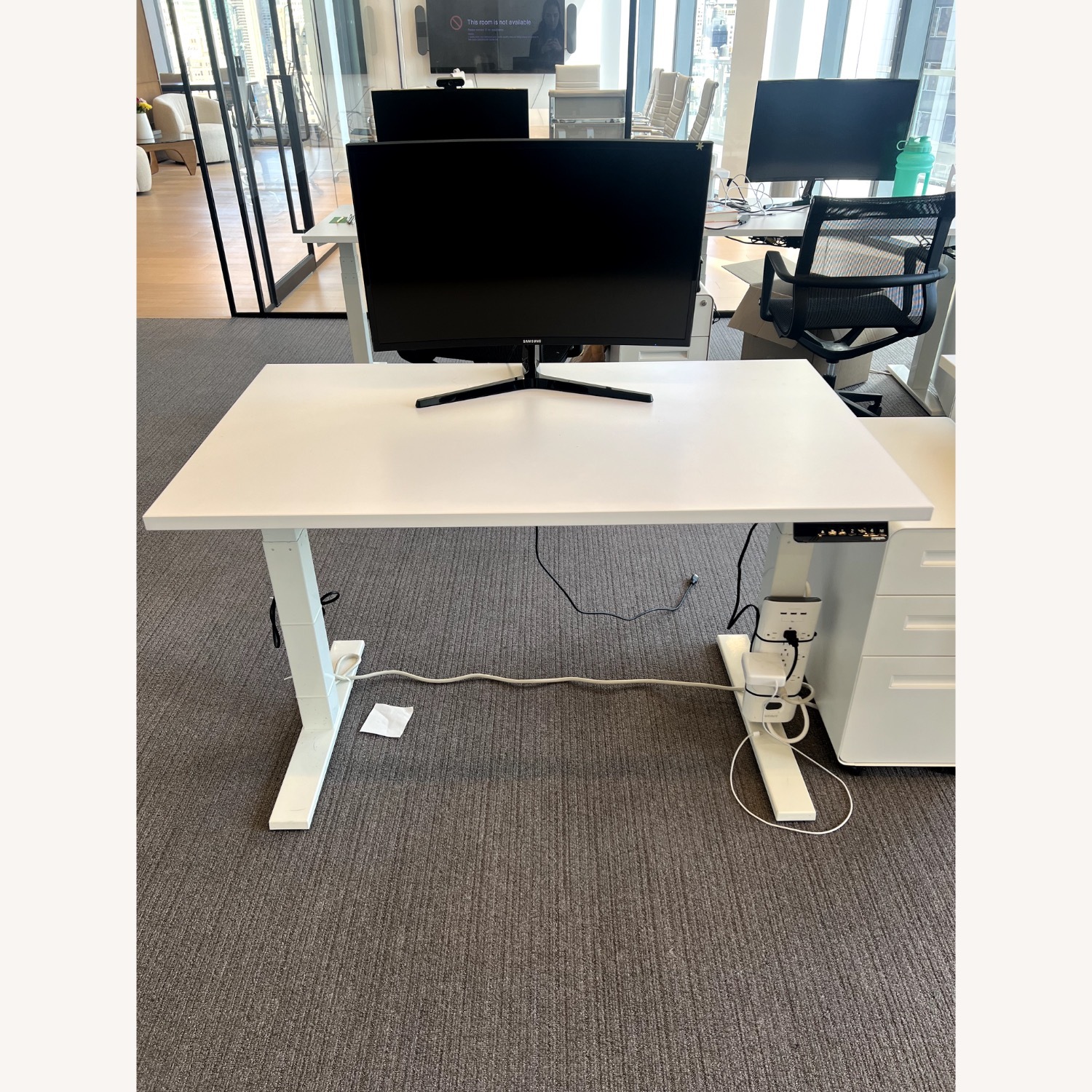 Poppin Series L Adjustable Height Single Desk, White Legs - image-1