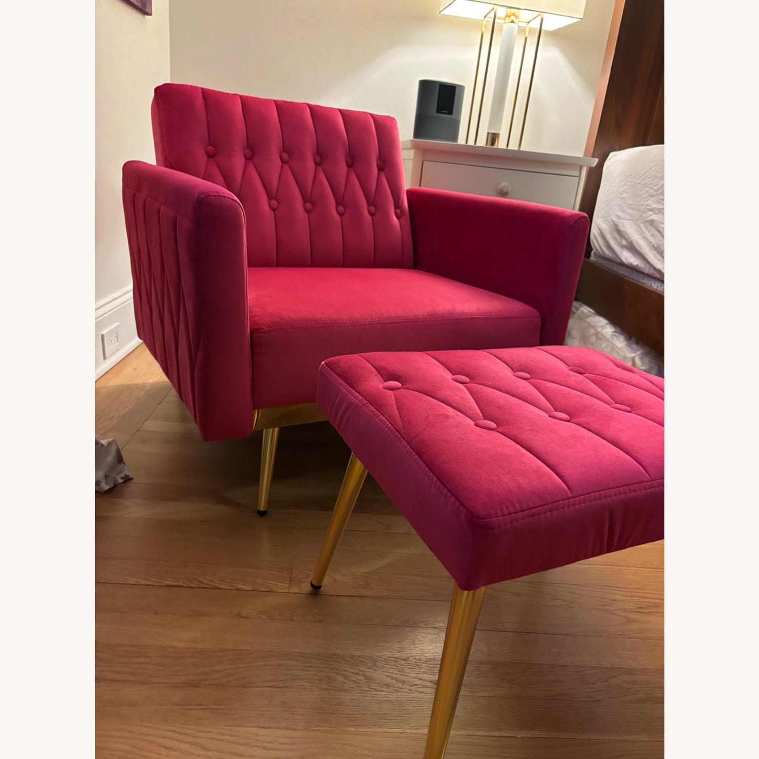 Wayfair Evelyn Quinn Pink Velvet Accent Chair & Ottoman - image-3