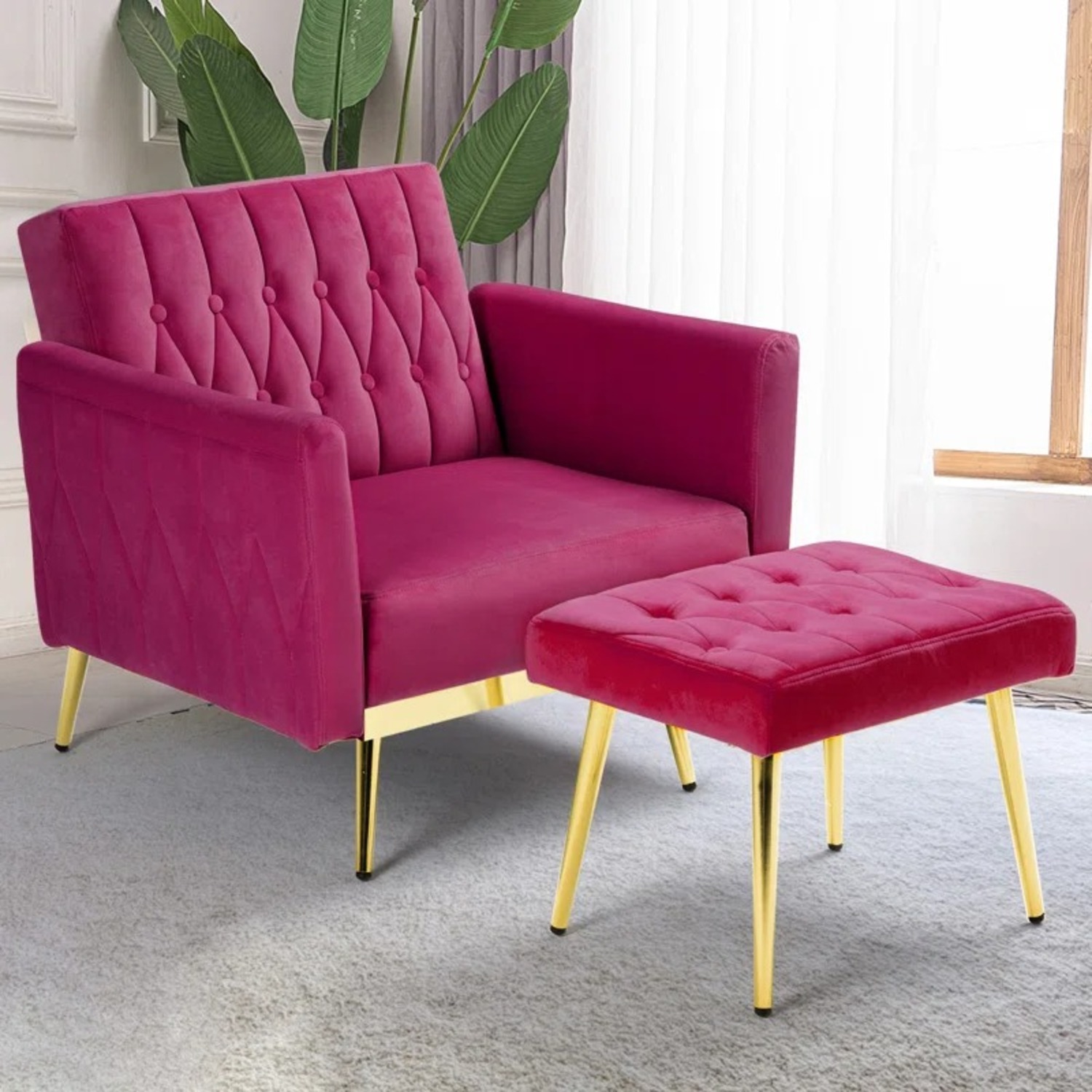 Wayfair Evelyn Quinn Pink Velvet Accent Chair Ottoman AptDeco