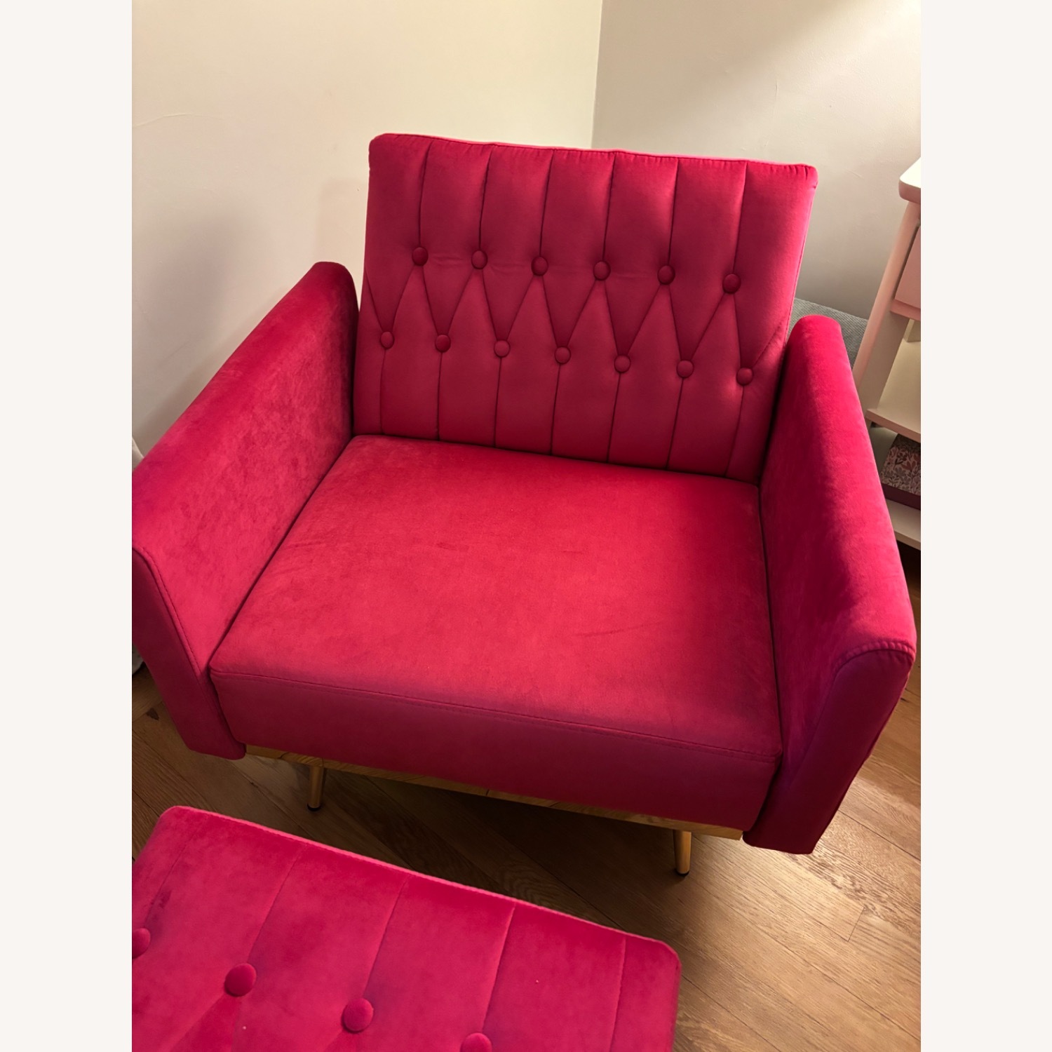 Wayfair Evelyn Quinn Pink Velvet Accent Chair & Ottoman - image-4